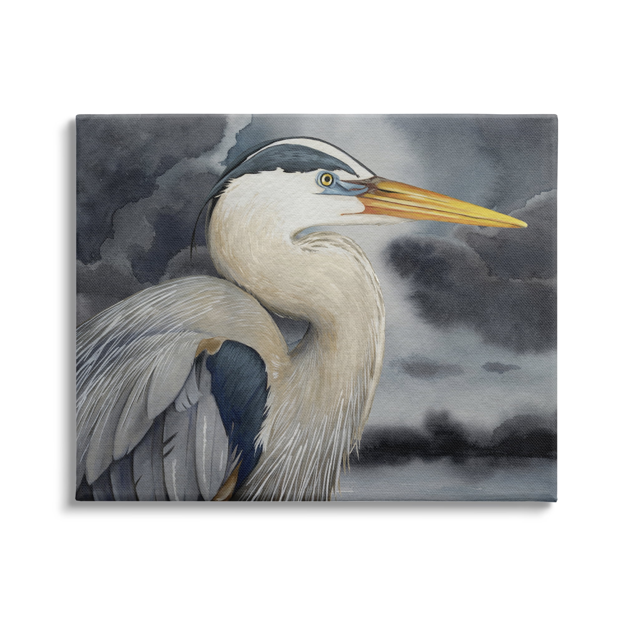 Stupell Industries Grey Heron Portrait Animals & Insects Painting Gallery Wrapped Canvas Art Print Wall Art, 40 x 30