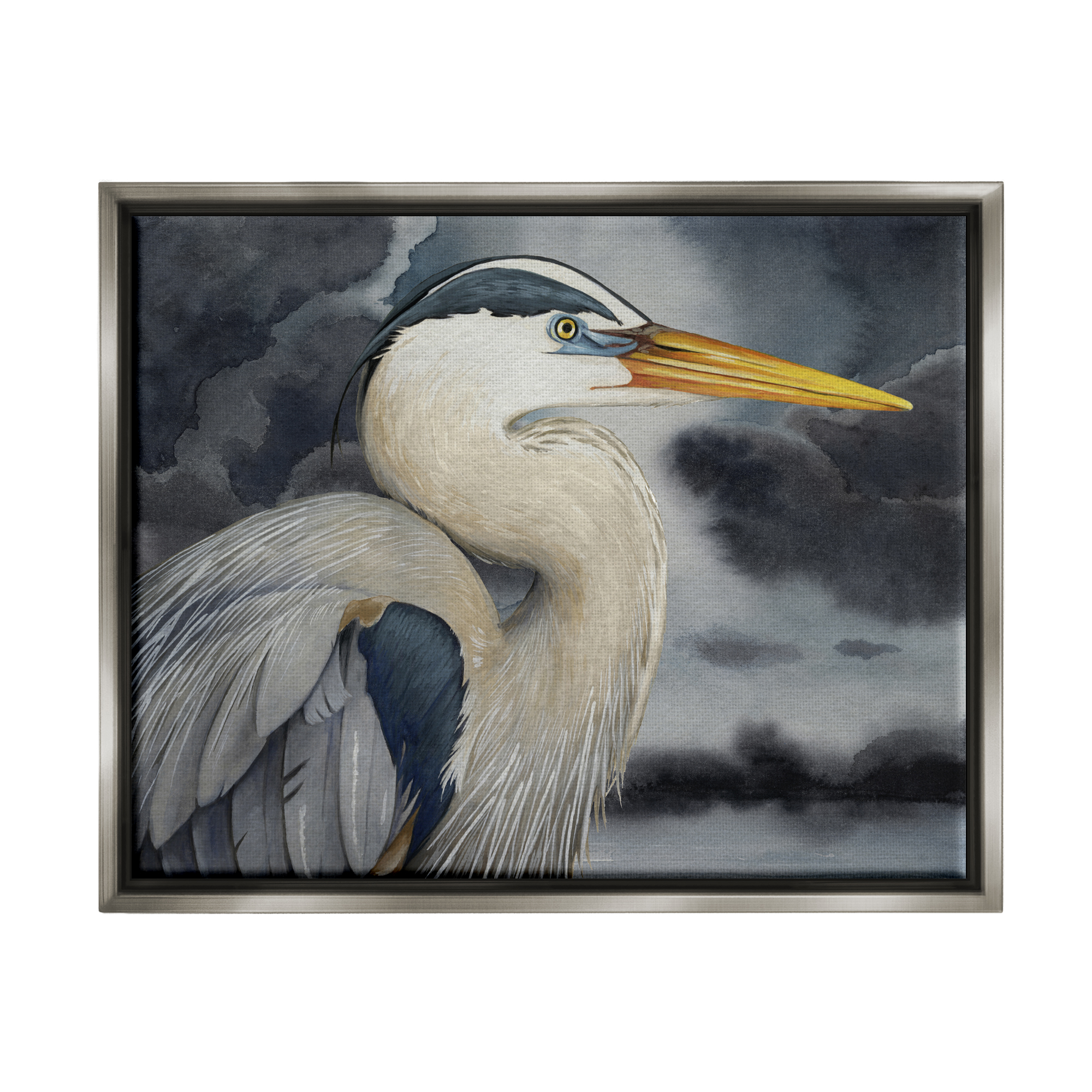 Stupell Industries Grey Heron Portrait Animals & Insects Painting Gray Floater Framed Canvas Art Print Wall Art, 31 x 25