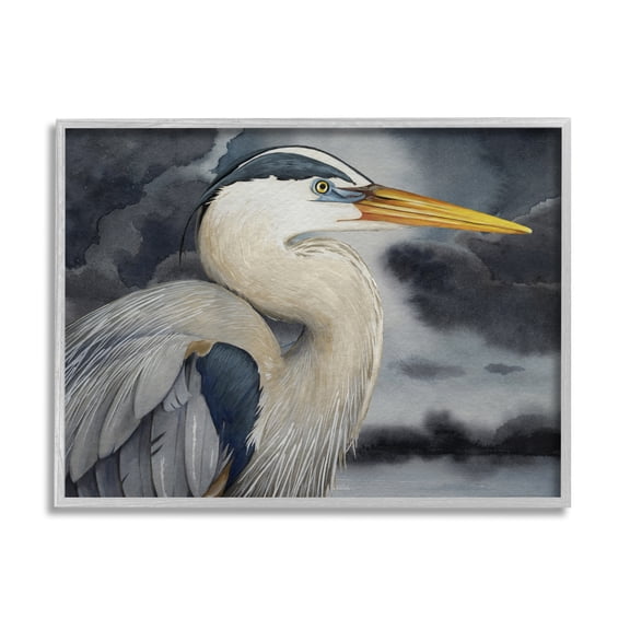 Stupell Industries Grey Heron Portrait Animals & Insects Painting Gray Framed Art Print Wall Art, 14 x 11