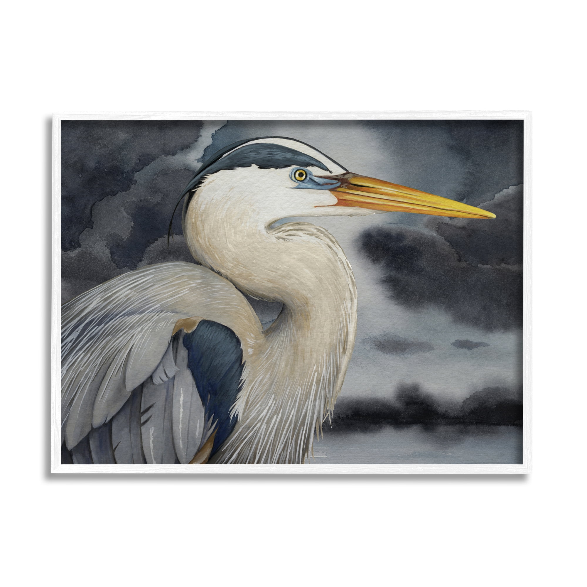 Stupell Industries Grey Heron Portrait Animals & Insects Painting White Framed Art Print Wall Art, 30 x 24