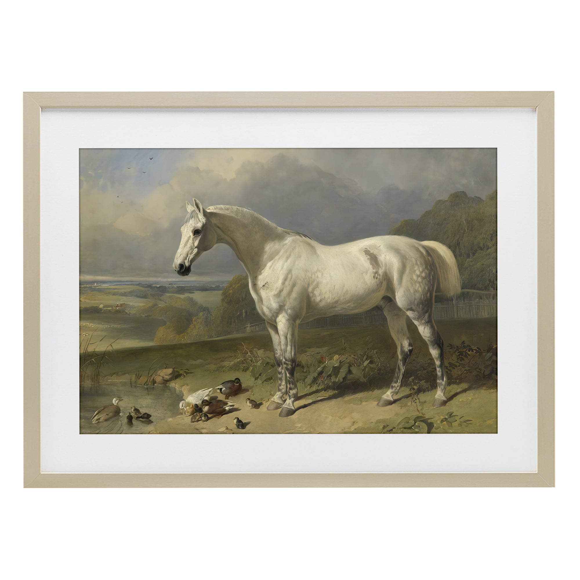 Stupell Industries Grey Horse And Ducks In Landscape Birch Framed Print Under Glass, design by Tina LeCour