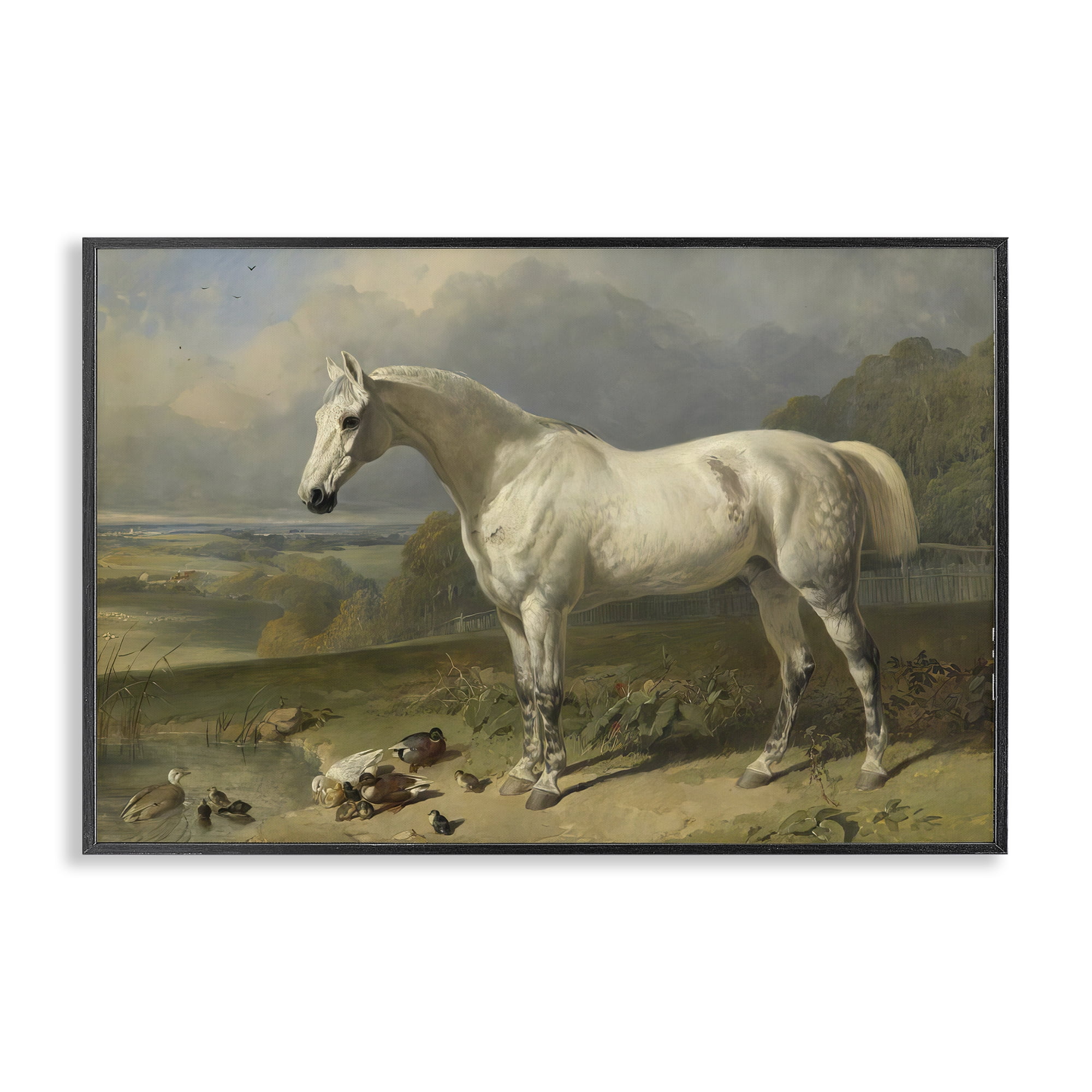Stupell Industries Grey Horse And Ducks In Landscape Black Framed Giclee Art, design by Tina LeCour