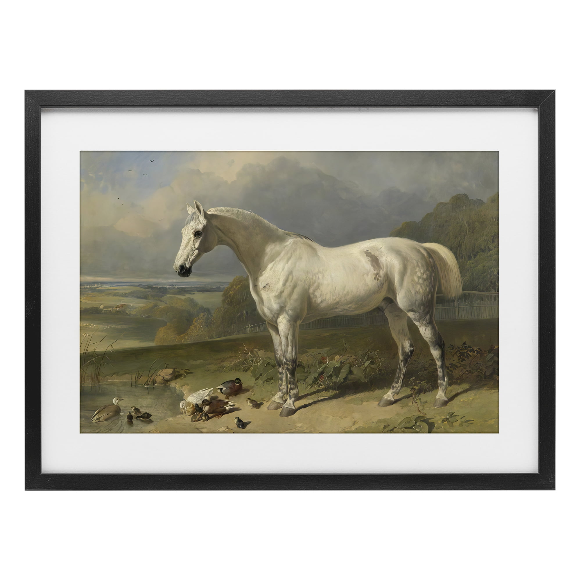 Stupell Industries Grey Horse And Ducks In Landscape Black Framed Print Under Glass, design by Tina LeCour