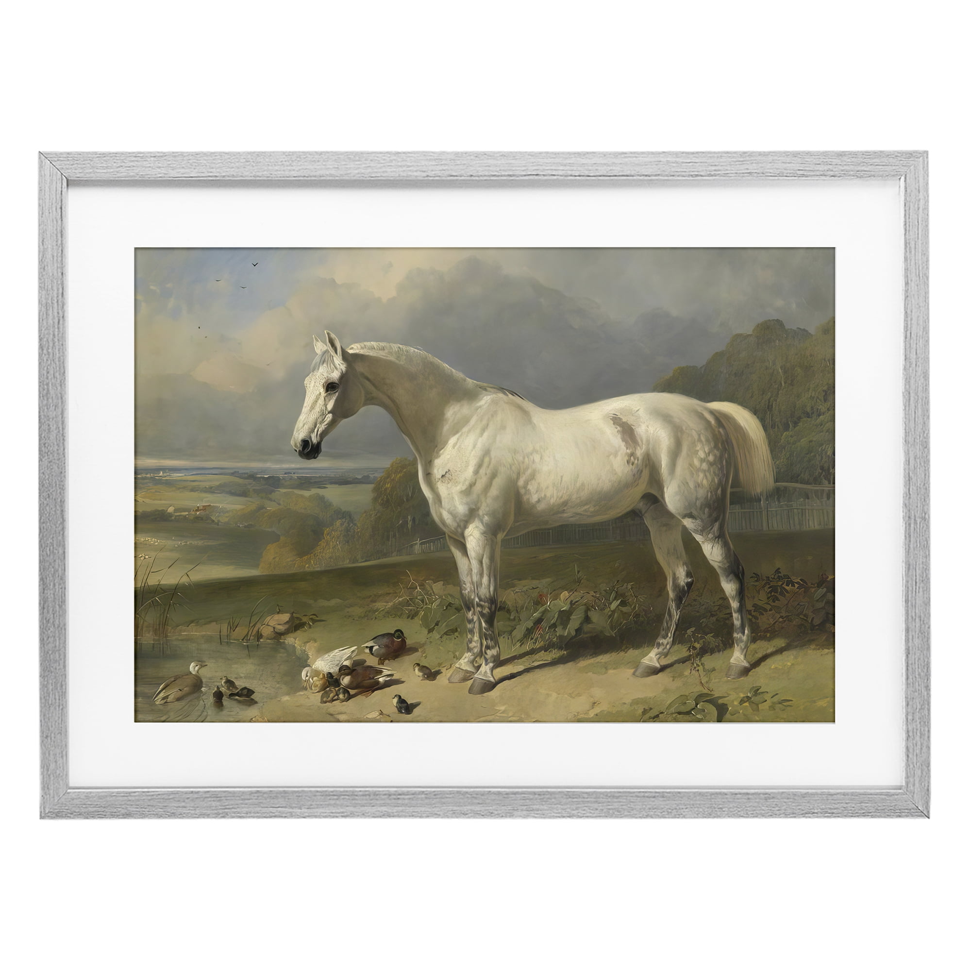 Stupell Industries Grey Horse And Ducks In Landscape Gray Framed Print Under Glass, design by Tina LeCour
