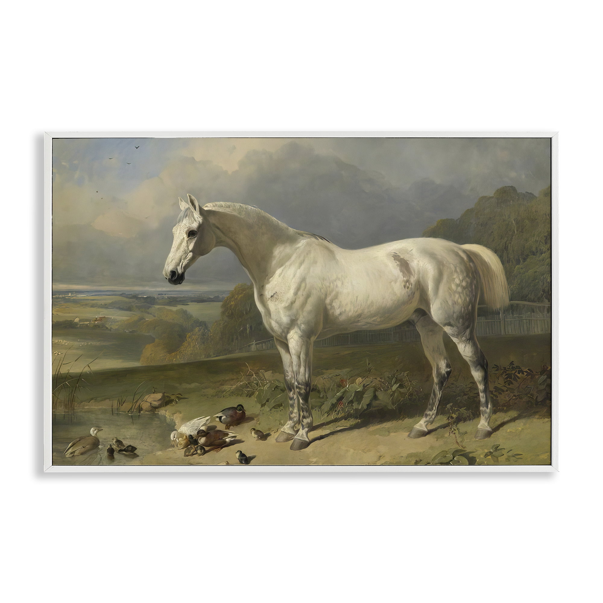 Stupell Industries Grey Horse And Ducks In Landscape White Framed Giclee Art, design by Tina LeCour