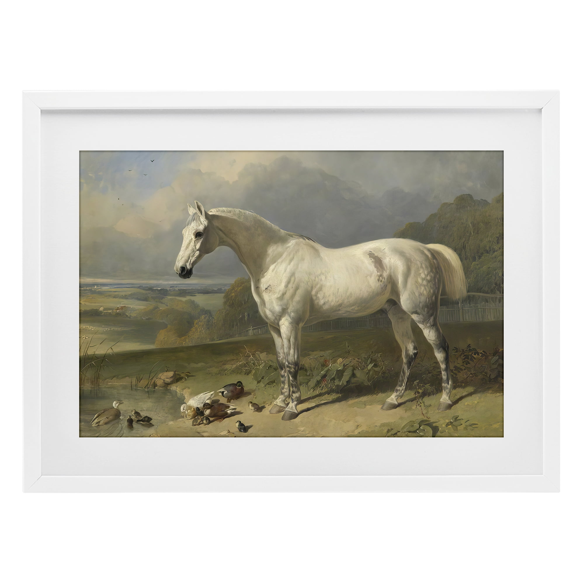 Stupell Industries Grey Horse And Ducks In Landscape White Framed Print Under Glass, design by Tina LeCour