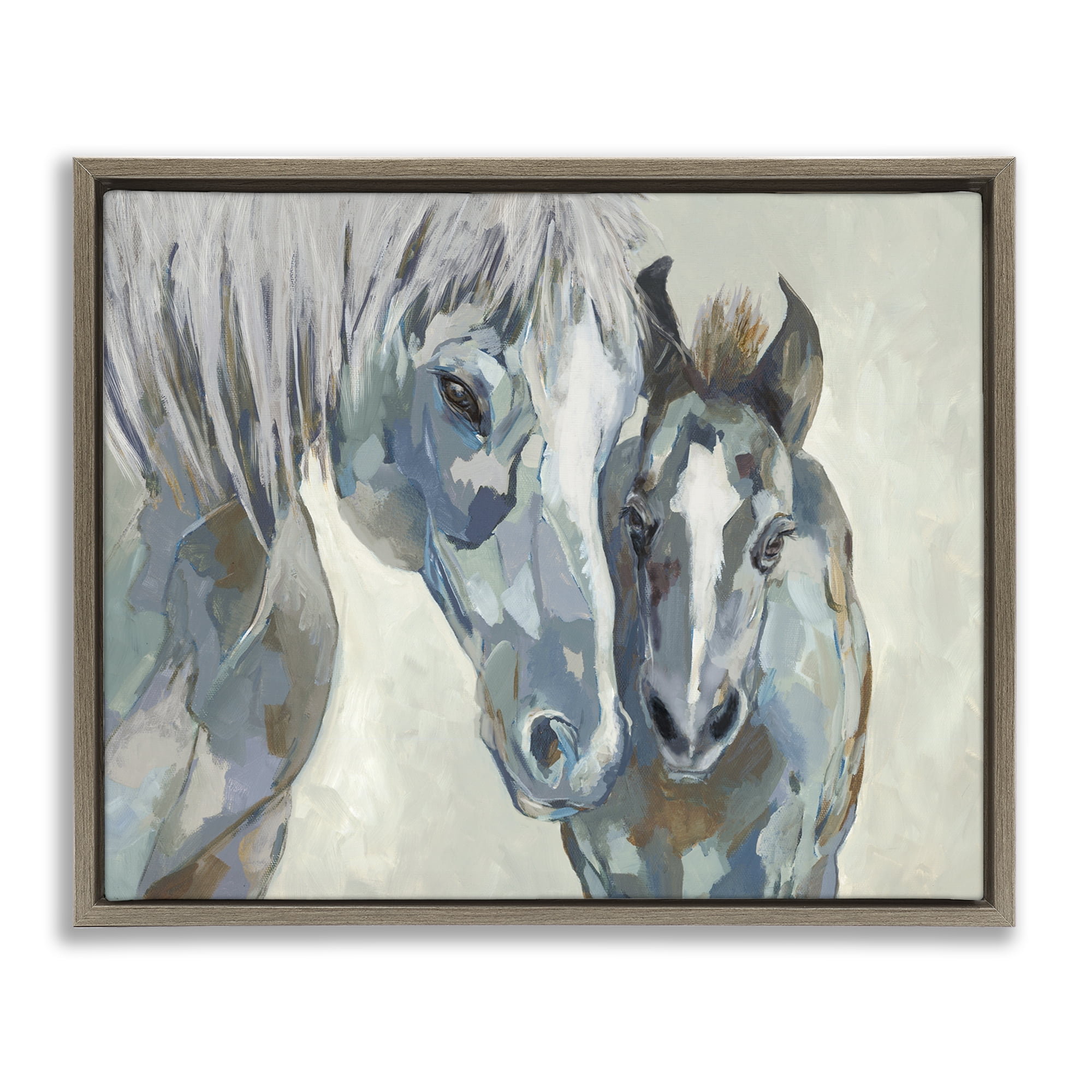 Stupell Industries Grey Horse & Foal Animals Painting Brown Floater Framed Canvas Art Print Wall Art, 31 x 25