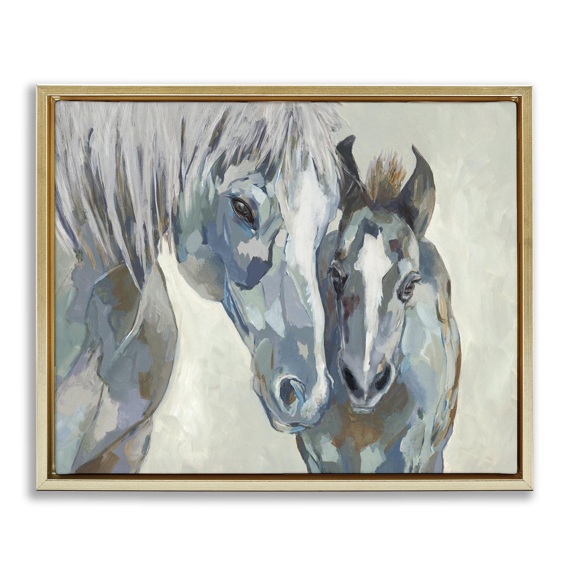 Stupell Industries Grey Horse & Foal Animals Painting Gold Floater Framed Canvas Art Print Wall Art, 21 x 17