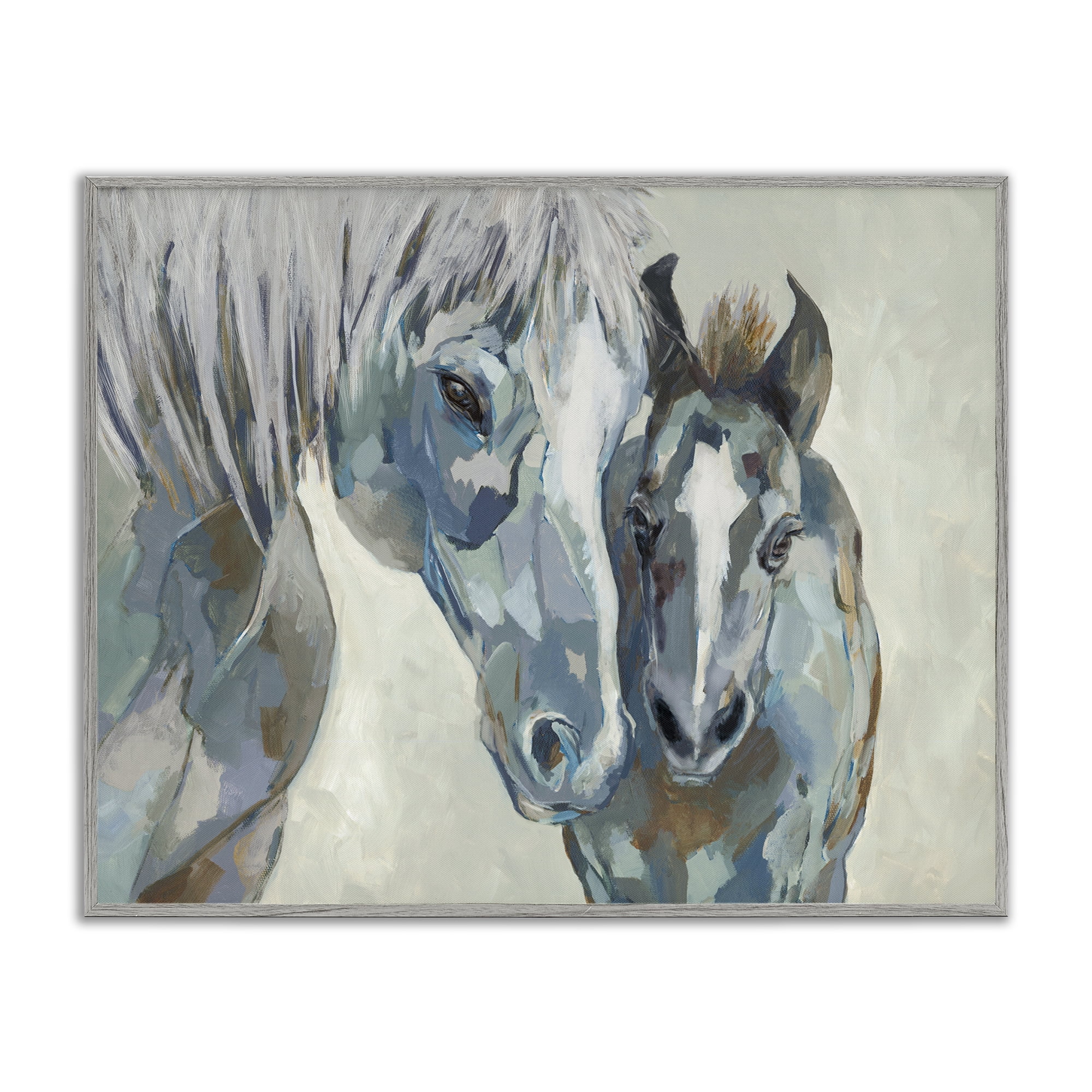 Stupell Industries Grey Horse & Foal Animals Painting Gray Framed Art Print Wall Art, 20 x 16