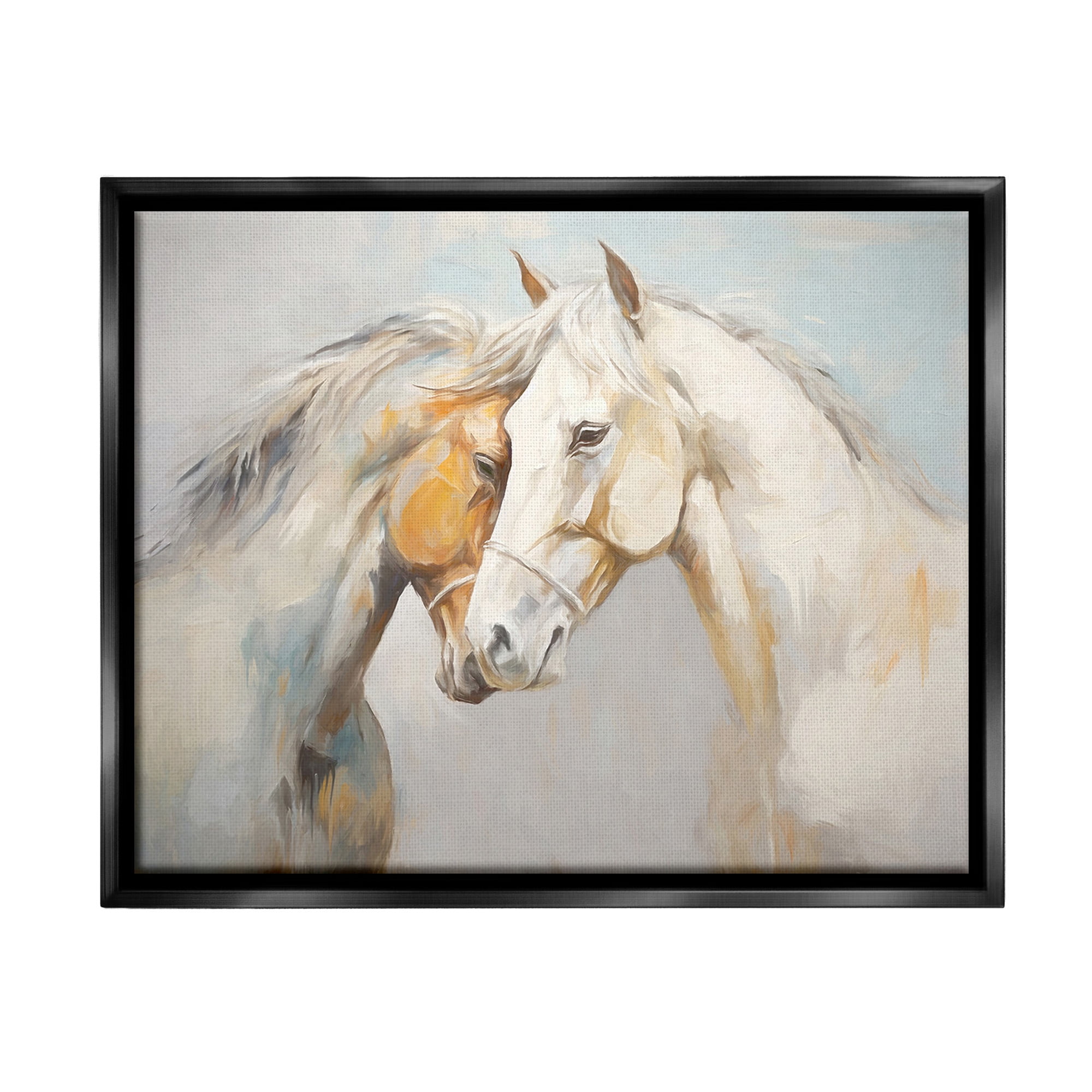 Stupell Industries Grey Horse Hugs Animals & Insects Painting Black Floater Framed Canvas Art Print Wall Art, 21 x 17