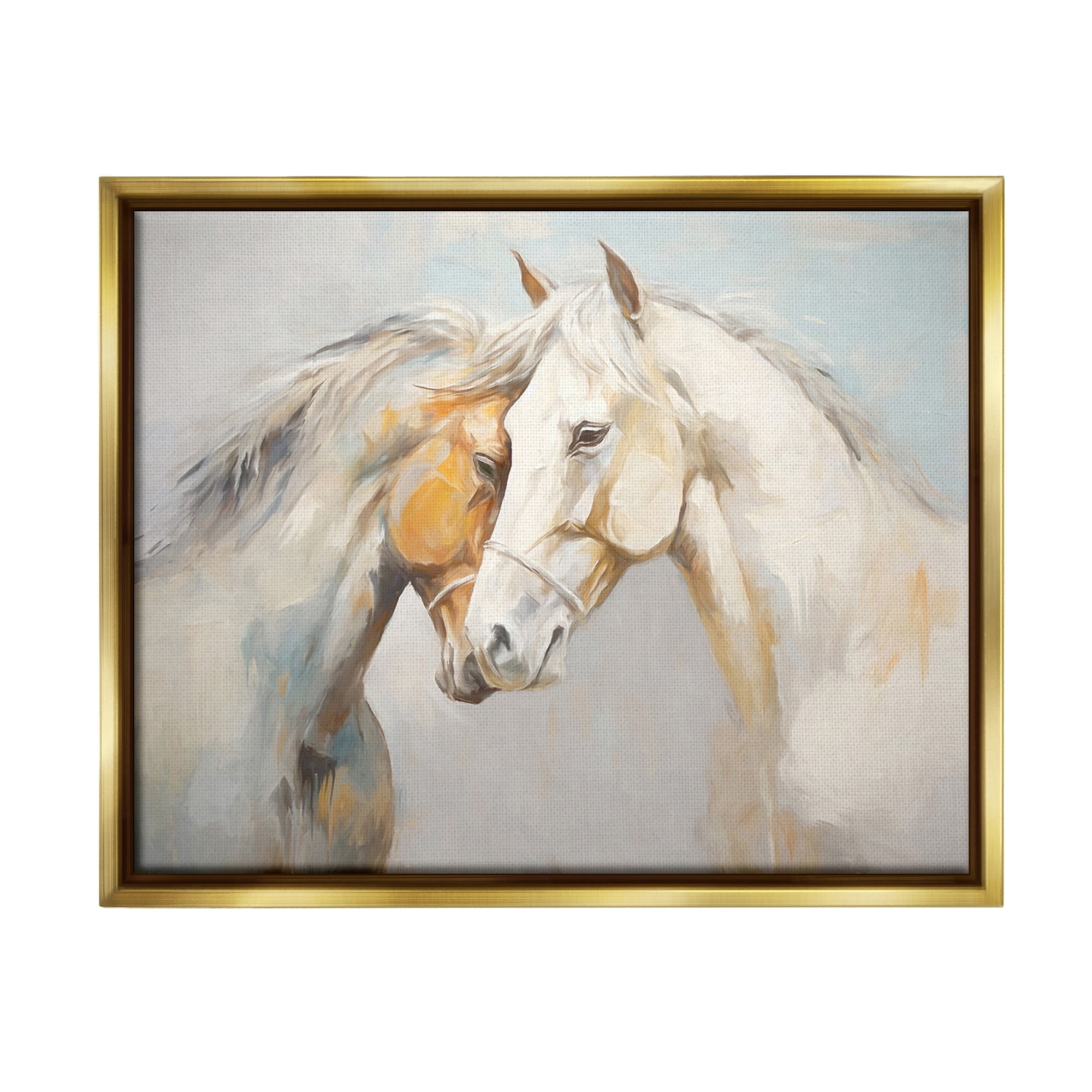 Stupell Industries Grey Horse Hugs Animals & Insects Painting Gold Floater Framed Canvas Art Print Wall Art, 31 x 25