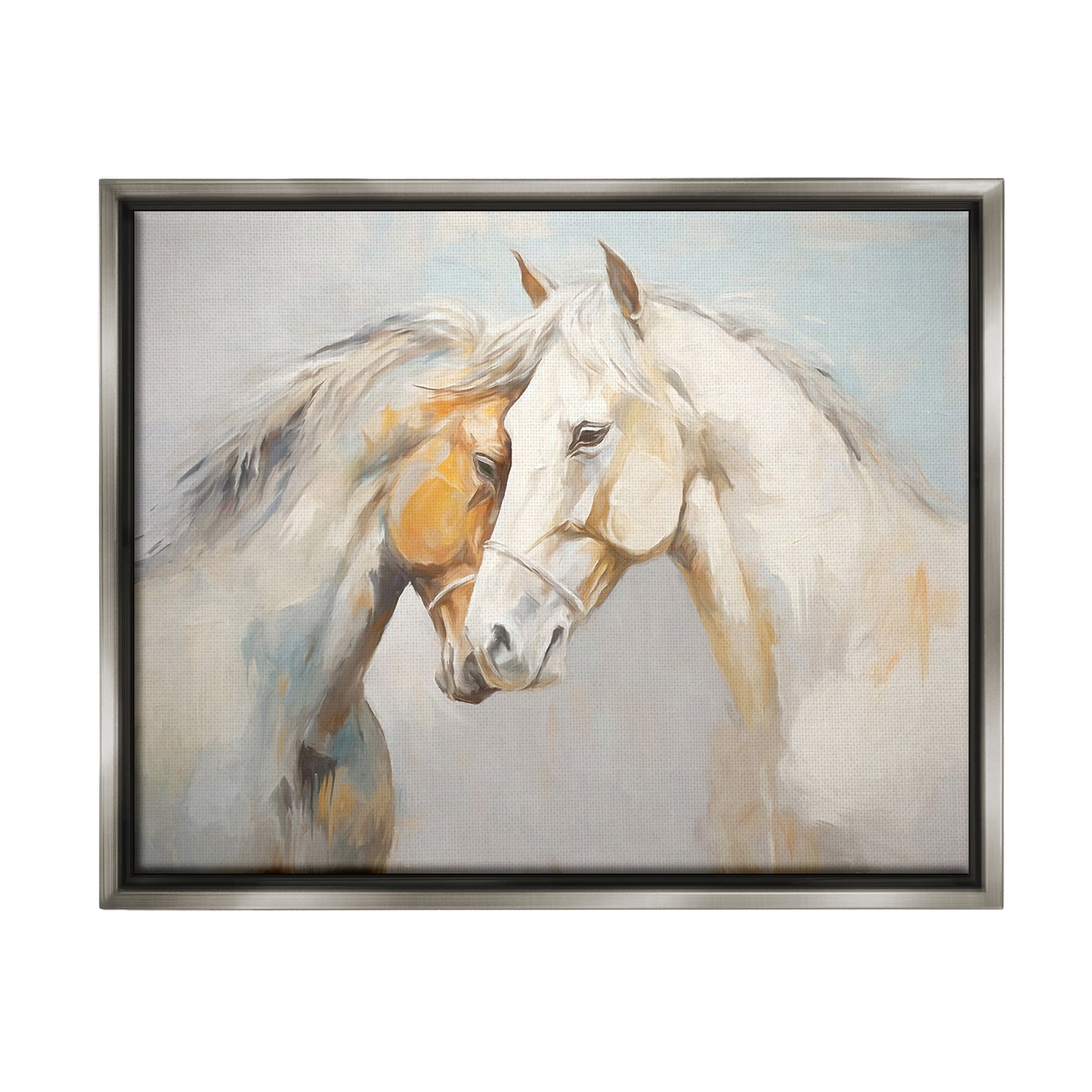 Stupell Industries Grey Horse Hugs Animals & Insects Painting Gray Floater Framed Canvas Art Print Wall Art, 31 x 25