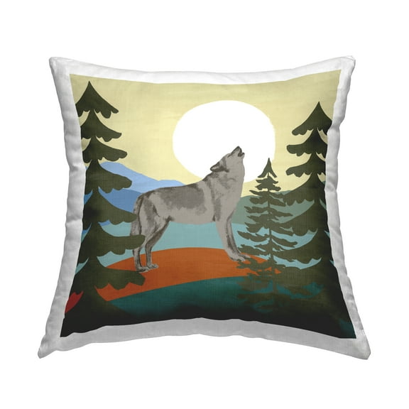 Stupell Industries Grey Howling Wolf Forest Trees Moon Design by Victoria Barnes Throw Pillow