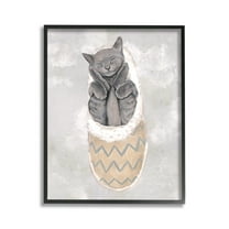 Stupell Industries Grey Kitten Sleeping Animals & Insects Painting Black Framed Art Print Wall Art, 11 x 14