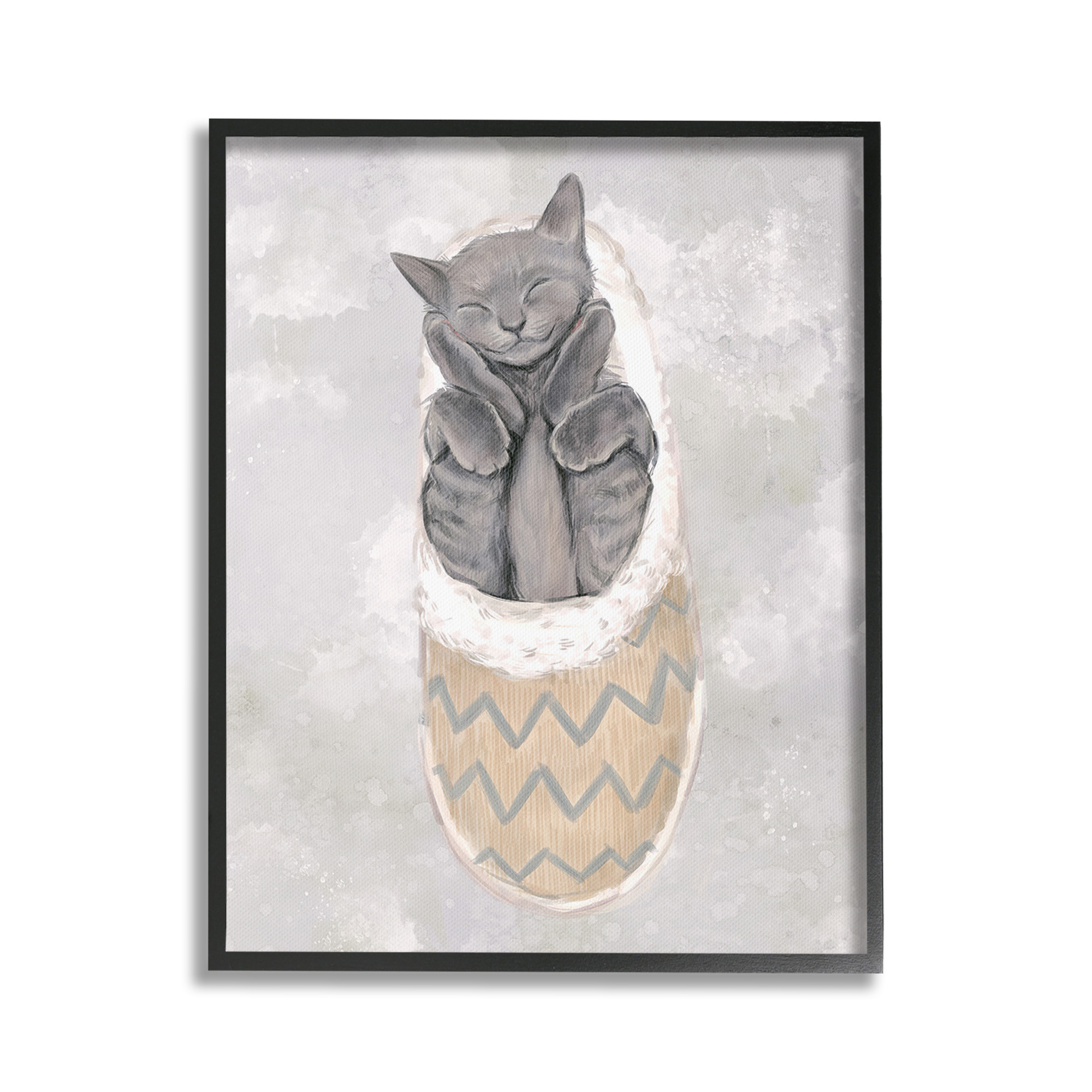 Stupell Industries Grey Kitten Sleeping Animals & Insects Painting Black Framed Art Print Wall Art, 16 x 20