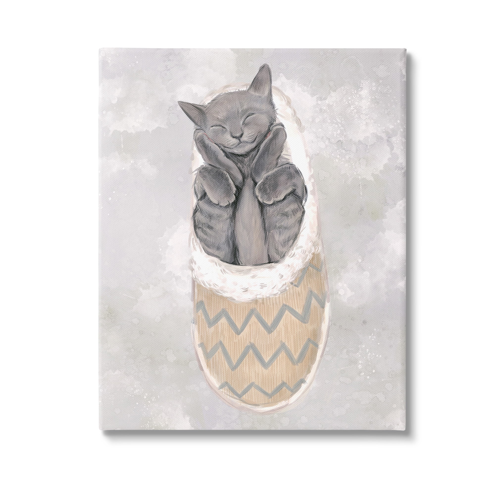 Stupell Industries Grey Kitten Sleeping Animals & Insects Painting Gallery Wrapped Canvas Art Print Wall Art, 16 x 20