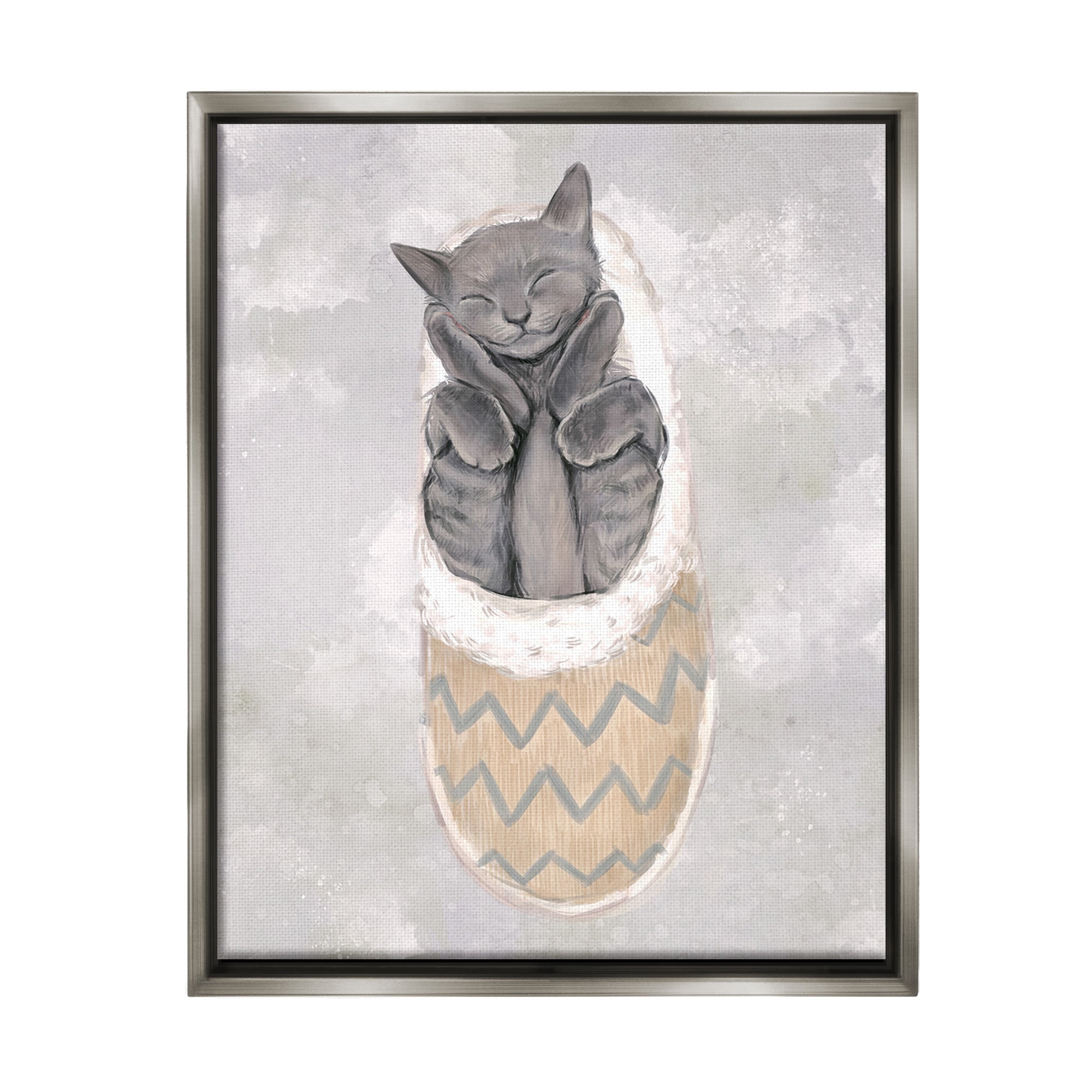 Stupell Industries Grey Kitten Sleeping Animals & Insects Painting Gray Floater Framed Canvas Art Print Wall Art, 17 x 21