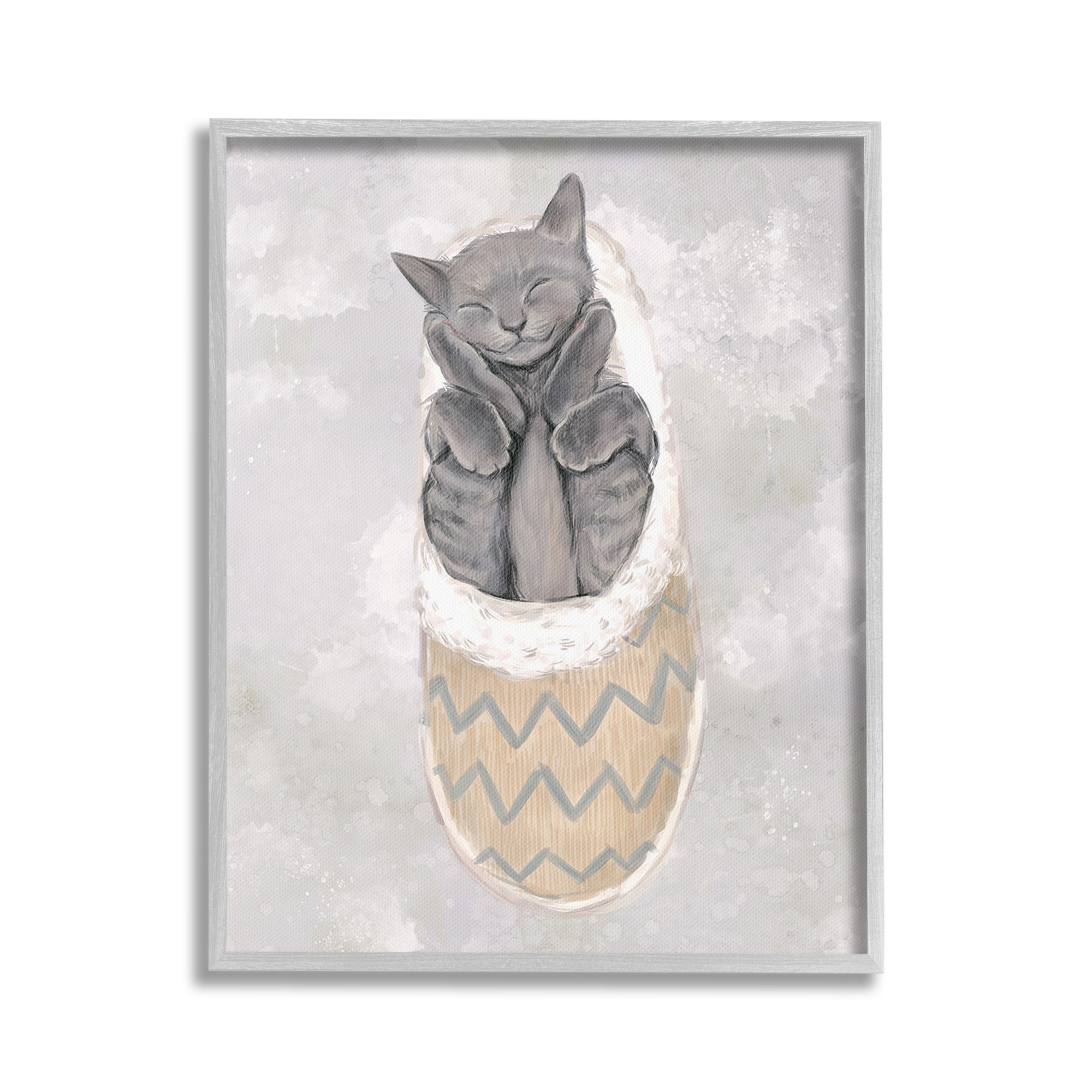 Stupell Industries Grey Kitten Sleeping Animals & Insects Painting Gray Framed Art Print Wall Art, 24 x 30