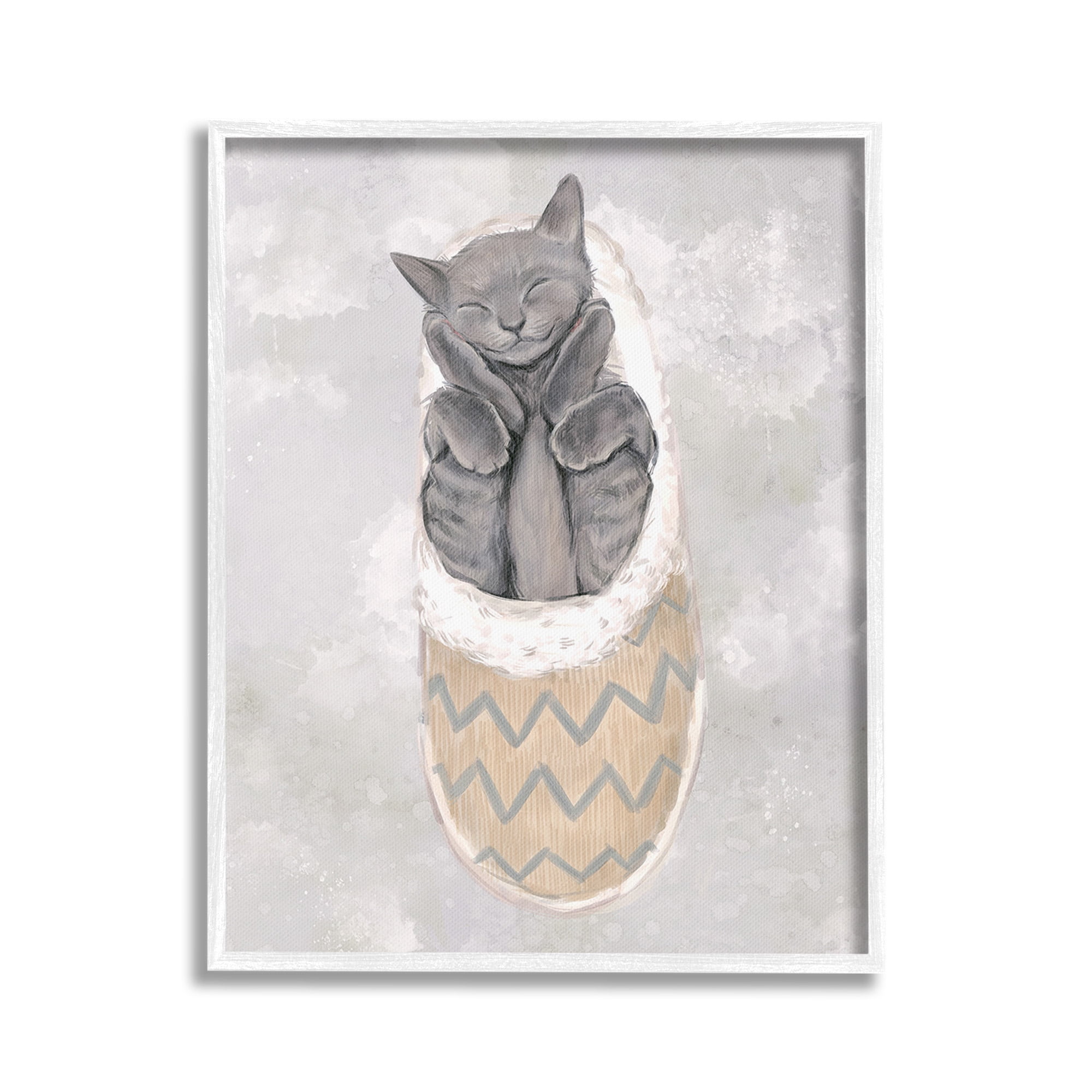 Stupell Industries Grey Kitten Sleeping Animals & Insects Painting White Framed Art Print Wall Art, 24 x 30