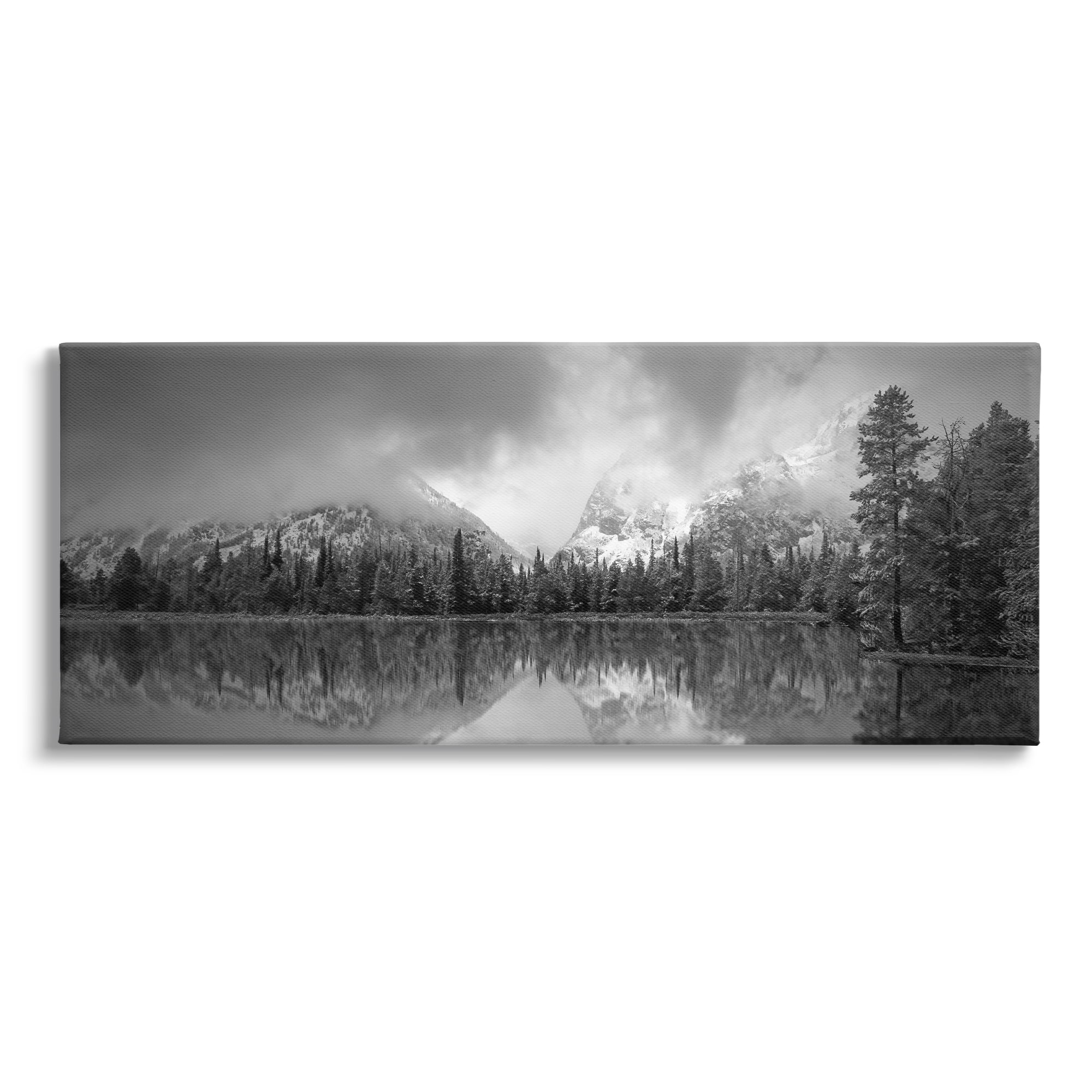 Stupell Industries Grey Lake Landscape Landscape Photography Gallery Wrapped Canvas Art Print Wall Art, 30 x 13