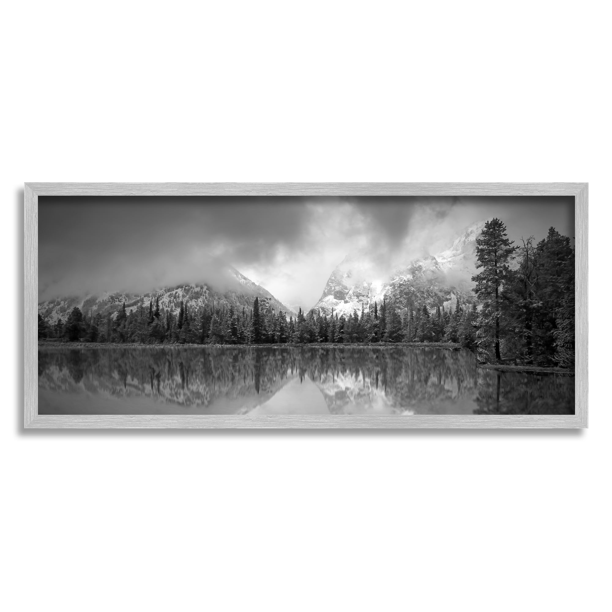 Stupell Industries Grey Lake Landscape Landscape Photography Gray Framed Art Print Wall Art, 30 x 13