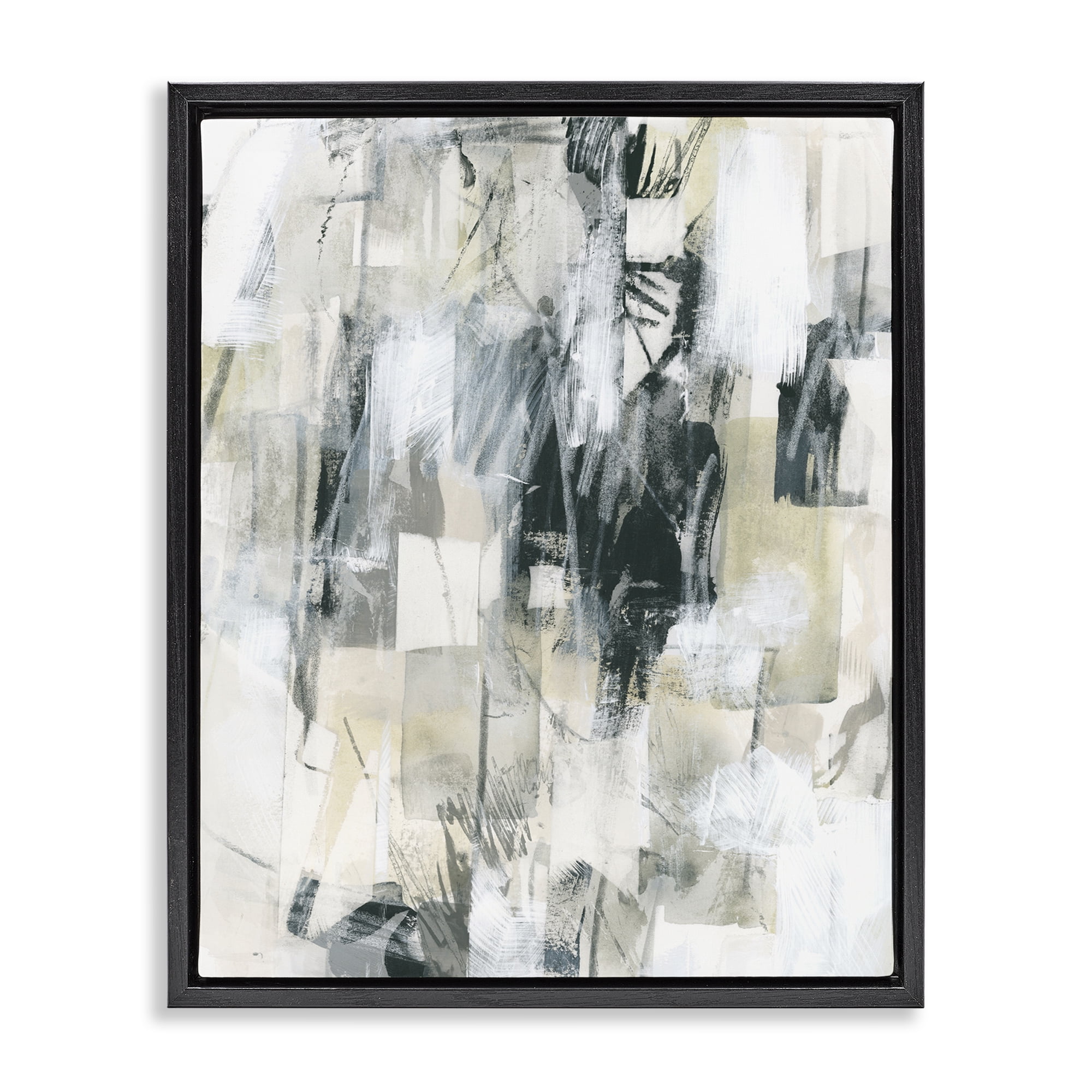 Stupell Industries Grey Layered Restless Shapes Abstract Painting Black Floater Framed Canvas Art Print Wall Art, 17 x 21