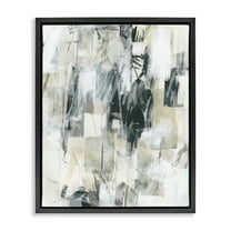 Stupell Industries Grey Layered Restless Shapes Abstract Painting Black Floater Framed Canvas Art Print Wall Art, 17 x 21