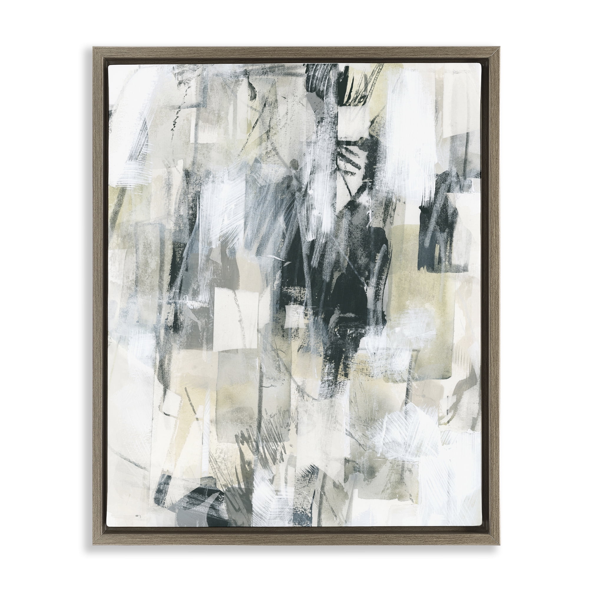 Stupell Industries Grey Layered Restless Shapes Abstract Painting Brown Floater Framed Canvas Art Print Wall Art, 17 x 21