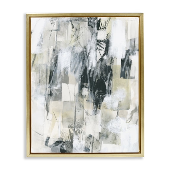 Stupell Industries Industrial Grey Layered Restless Shapes Gold Floating Frame Canvas Art, 17 x 21, by June Erica Vess