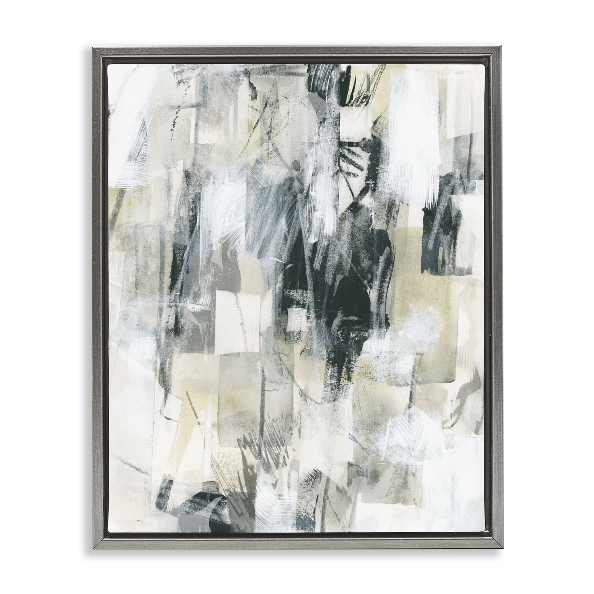 Stupell Industries Grey Layered Restless Shapes Abstract Painting Gray Floater Framed Canvas Art Print Wall Art, 17 x 21