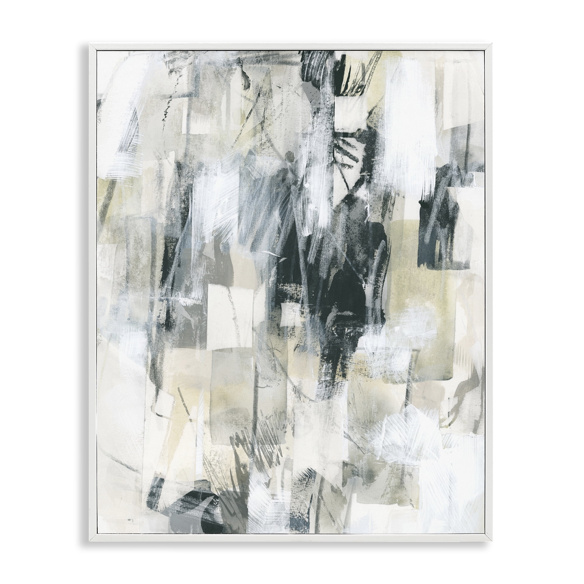Stupell Industries Grey Layered Restless Shapes Abstract Painting White Framed Art Print Wall Art, 16 x 20