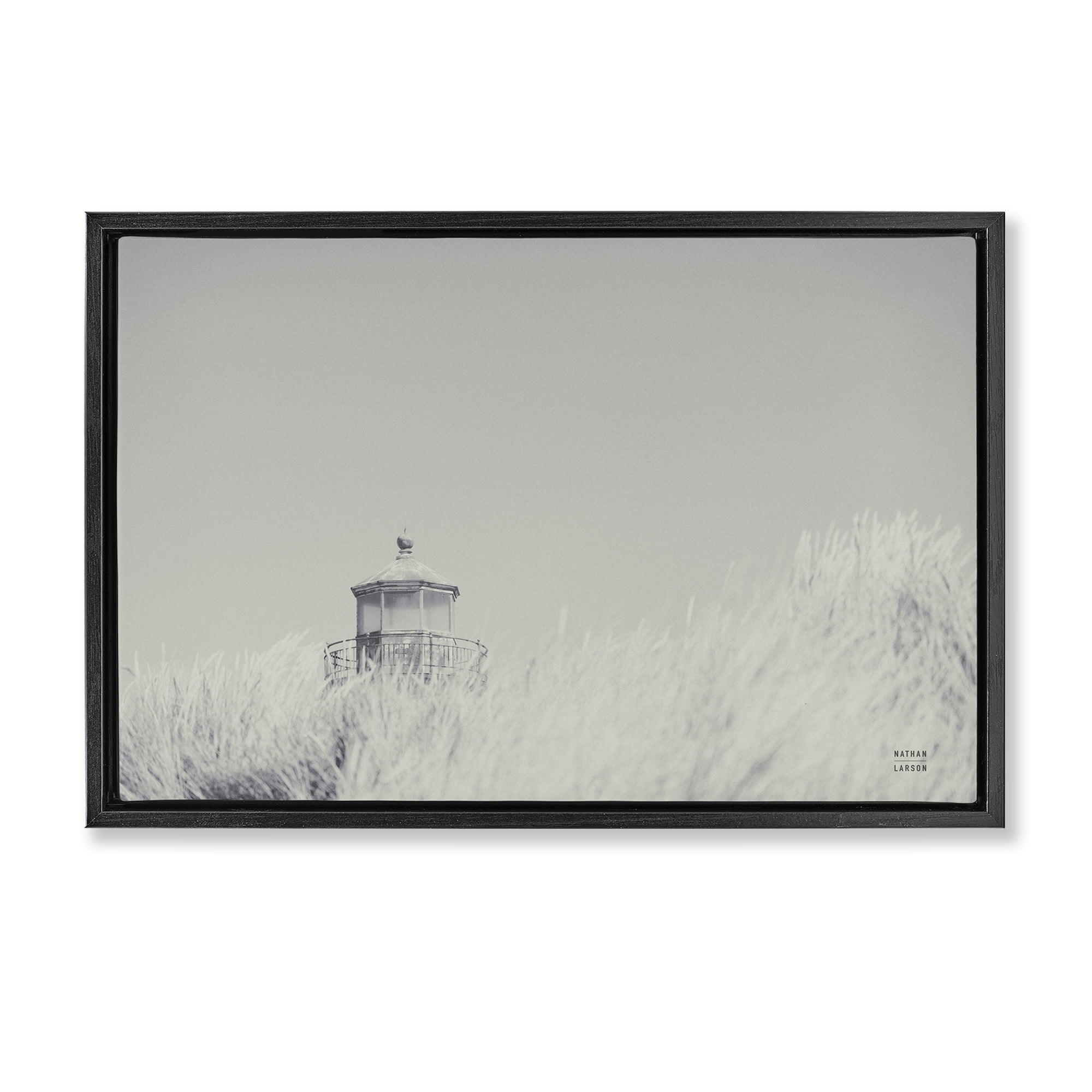 Stupell Industries Grey Lighthouse View Landscape Photography Black Floater Framed Canvas Art Print Wall Art, 31 x 21