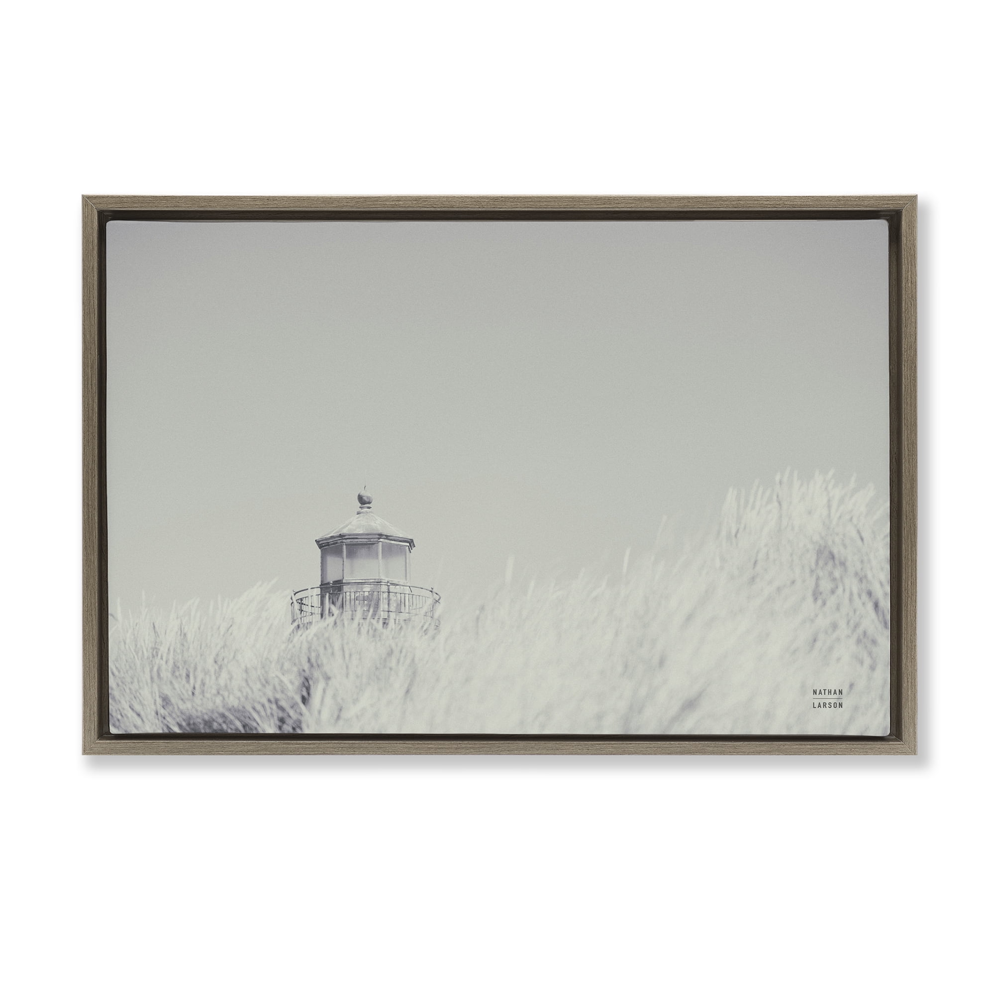 Stupell Industries Grey Lighthouse View Landscape Photography Brown Floater Framed Canvas Art Print Wall Art, 31 x 21