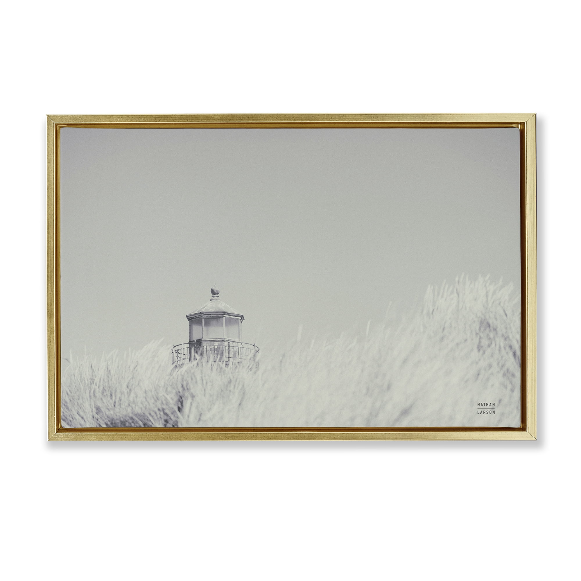 Stupell Industries Grey Lighthouse View Landscape Photography Gold Floater Framed Canvas Art Print Wall Art, 25 x 17