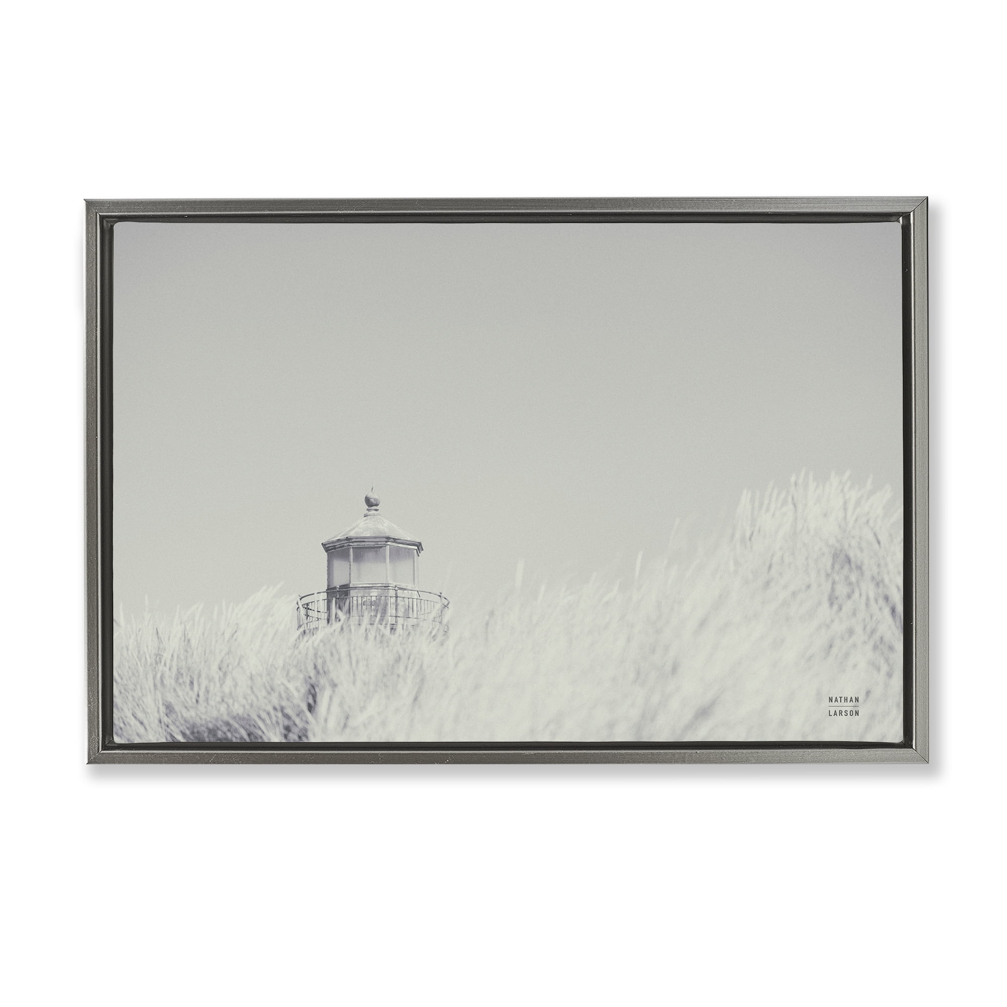 Stupell Industries Grey Lighthouse View Landscape Photography Gray Floater Framed Canvas Art Print Wall Art, 31 x 21