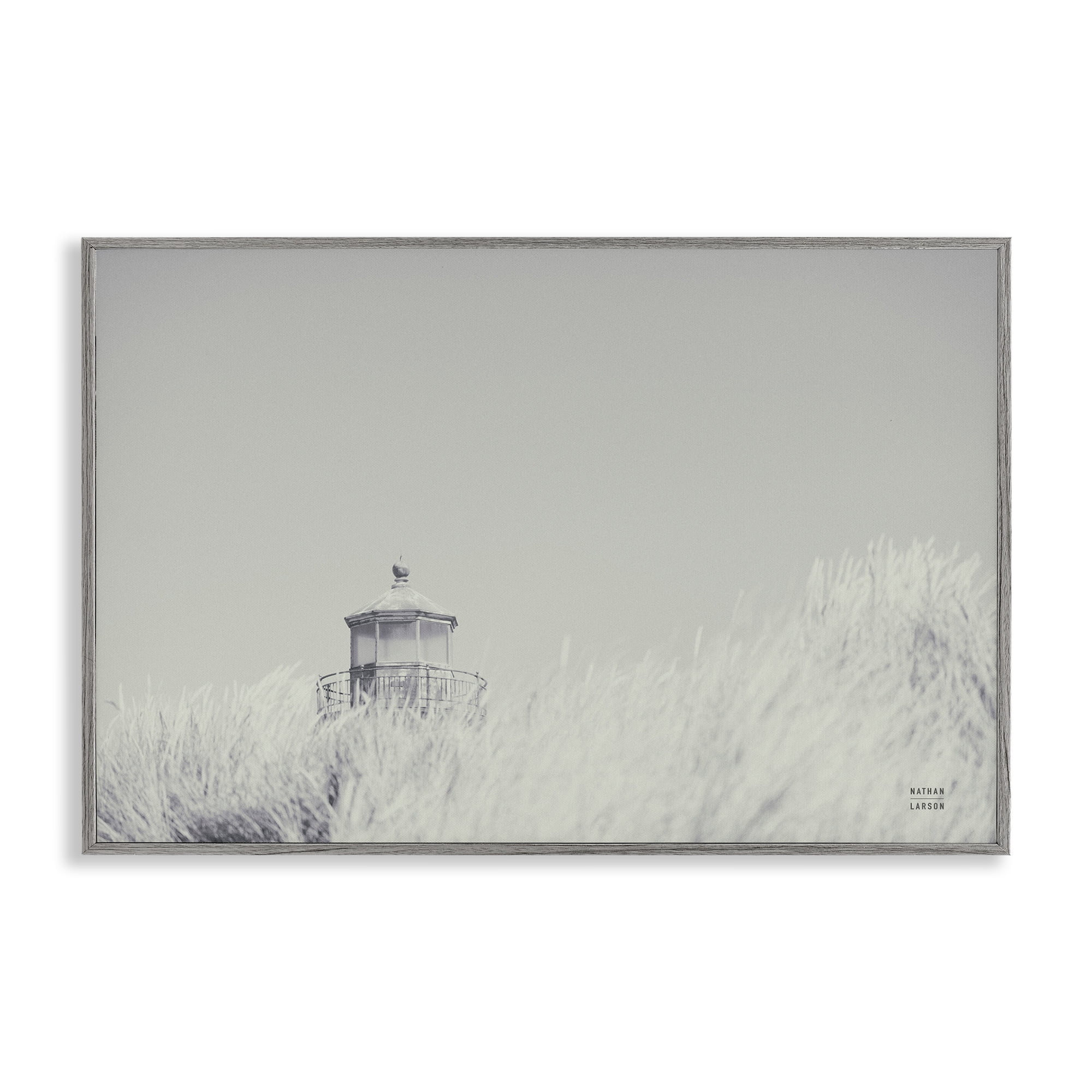 Stupell Industries Grey Lighthouse View Landscape Photography Gray Framed Art Print Wall Art, 30 x 20