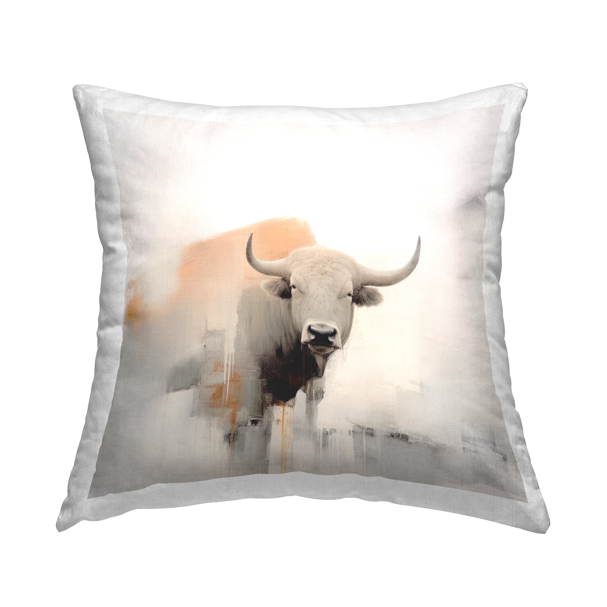 Stupell Industries Grey Longhorn Cattle Decorative Printed Throw Pillow, 18 x 18