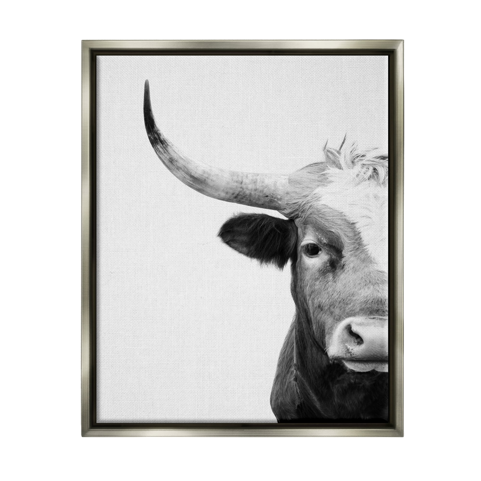 Stupell Industries Grey Longhorn Portrait Animals & Insects Photography Gray Floater Framed Art Print Wall Art, 25 x 31
