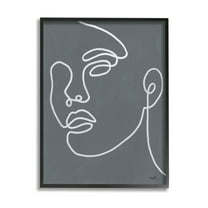 Stupell Industries Grey Minimal Doodle Face Girl Graphic Art Black Framed Art Print Wall Art, Design by Moira Hershey
