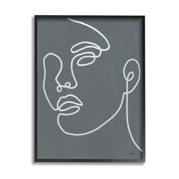 Stupell Industries Grey Minimal Doodle Face Girl Graphic Art Black Framed Art Print Wall Art, Design by Moira Hershey