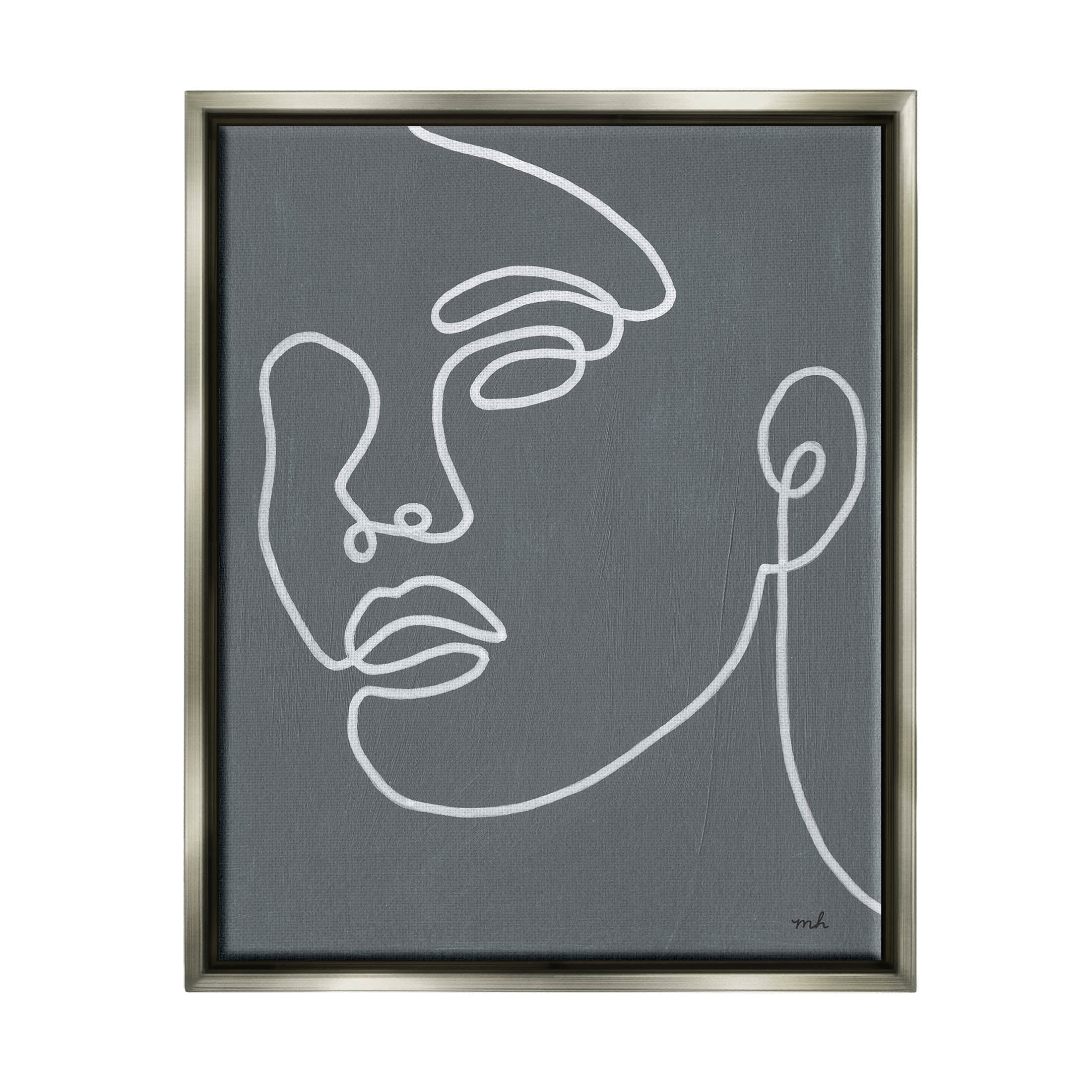 Stupell Industries Grey Minimal Doodle Face Girl Graphic Art Luster Gray Floating Framed Canvas Print Wall Art, Design by Moira Hershey