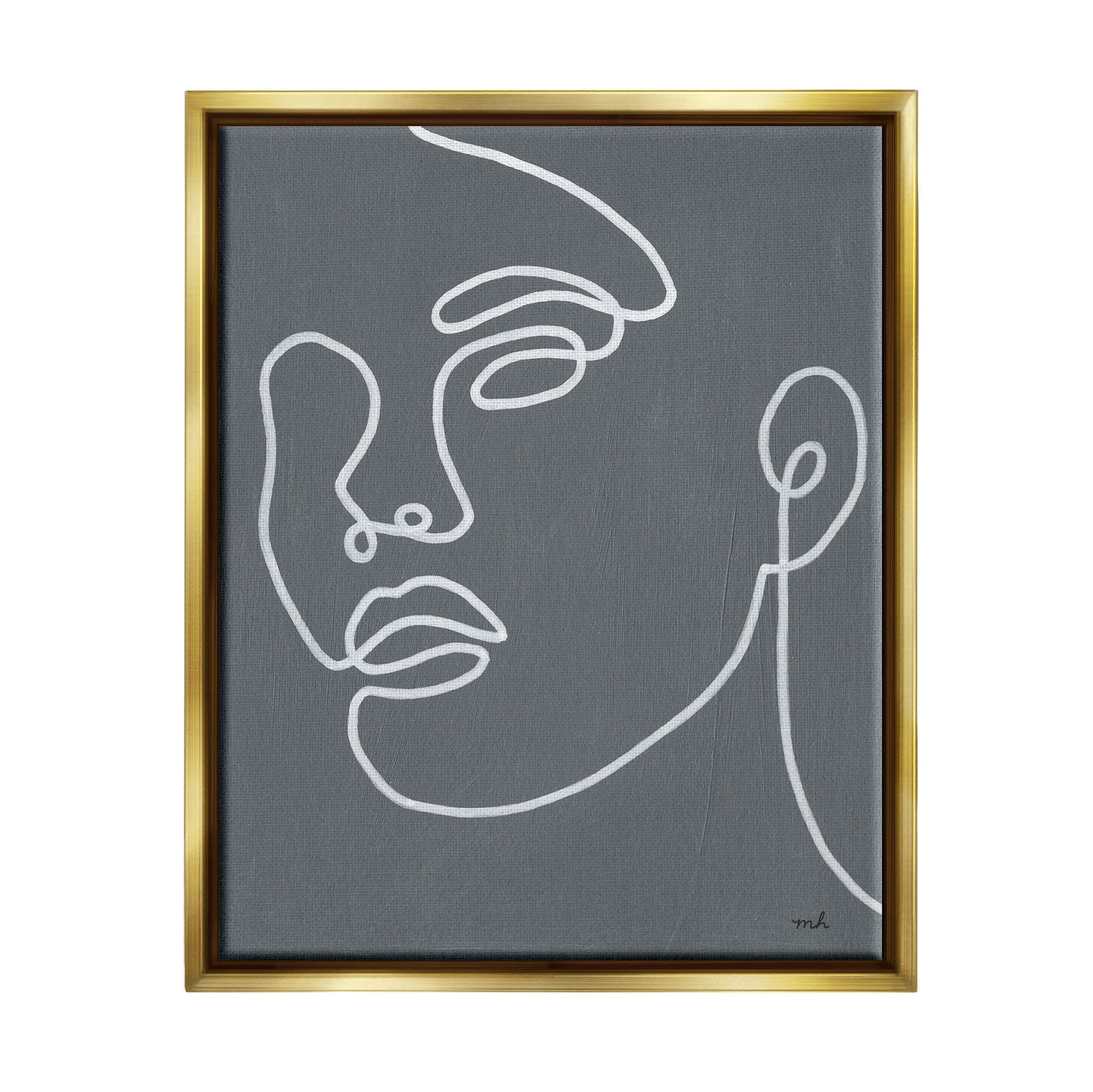 Stupell Industries Grey Minimal Doodle Face Girl Graphic Art Metallic Gold Floating Framed Canvas Print Wall Art, Design by Moira Hershey