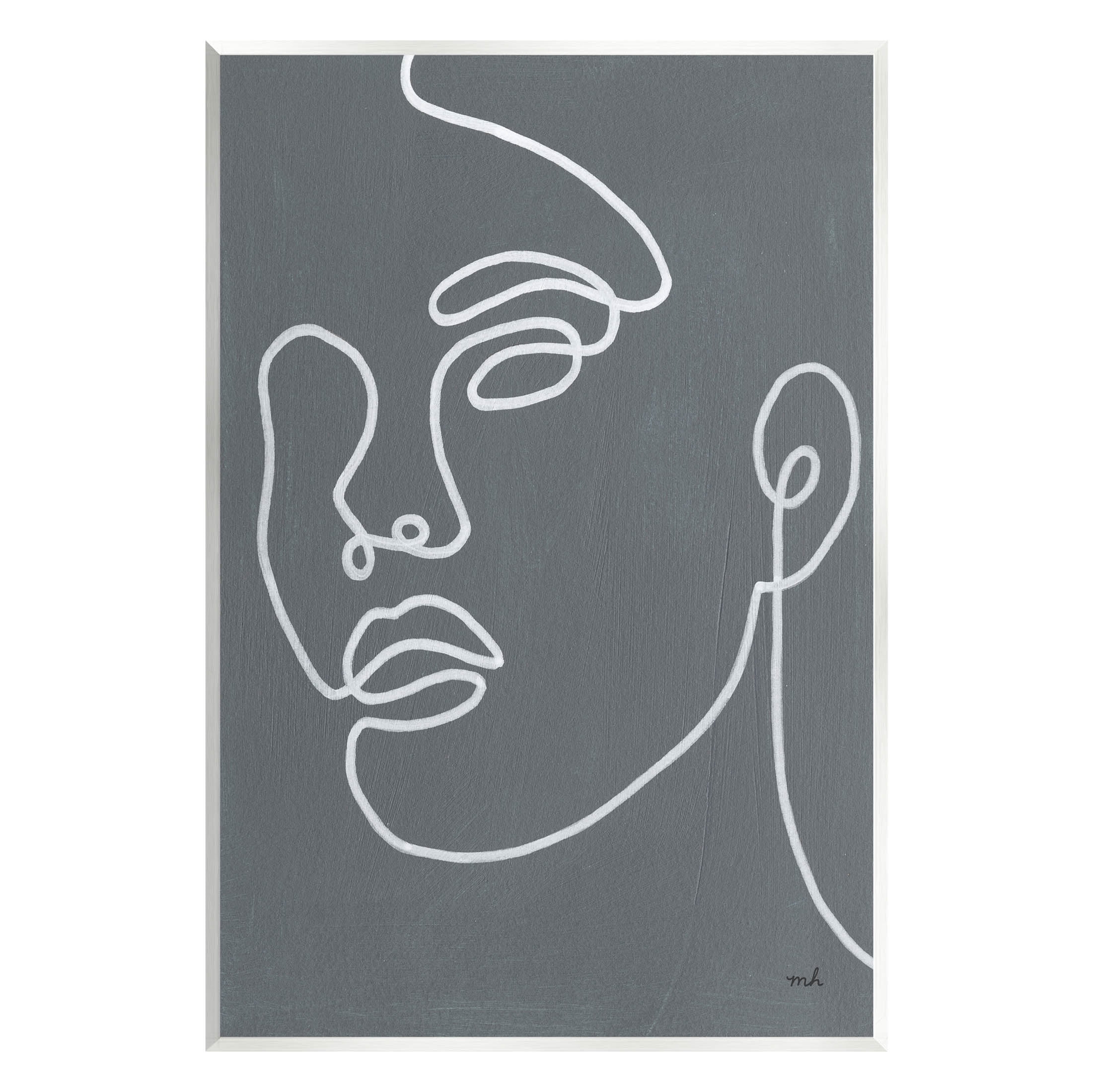 Stupell Industries Grey Minimal Doodle Face Girl Graphic Art Unframed Art Print Wall Art, Design by Moira Hershey