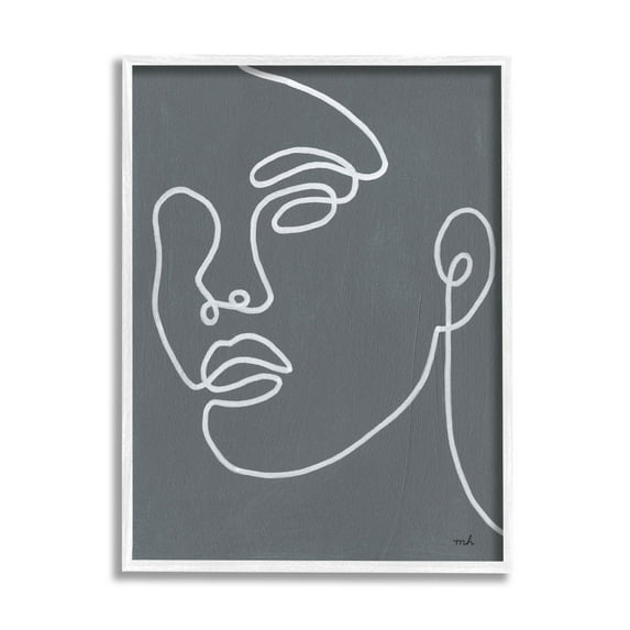 Stupell Industries Grey Minimal Doodle Face Girl Graphic Art White Framed Art Print Wall Art, Design by Moira Hershey