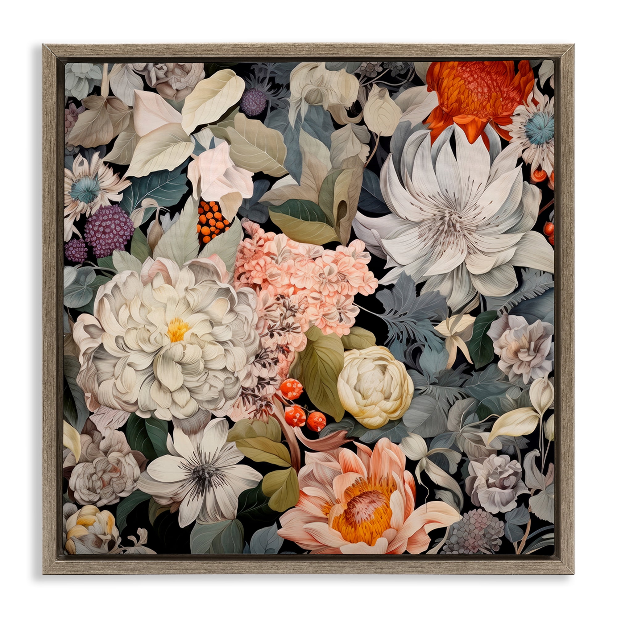 Stupell Industries Grey Mixed Botanicals Botanical & Floral Painting Brown Floater Framed Art Print Wall Art, 25 x 25