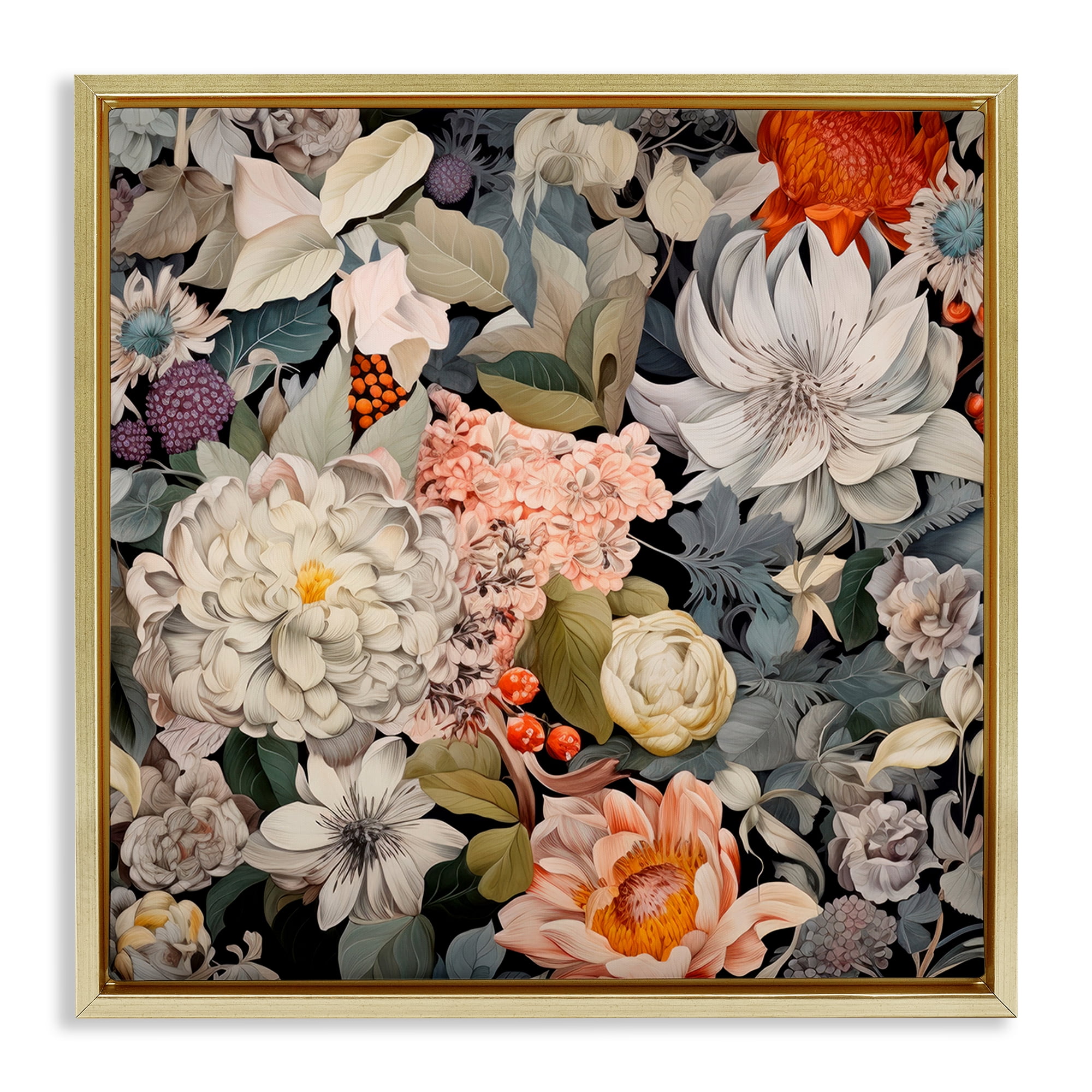 Stupell Industries Grey Mixed Botanicals Botanical & Floral Painting Gold Floater Framed Art Print Wall Art, 25 x 25