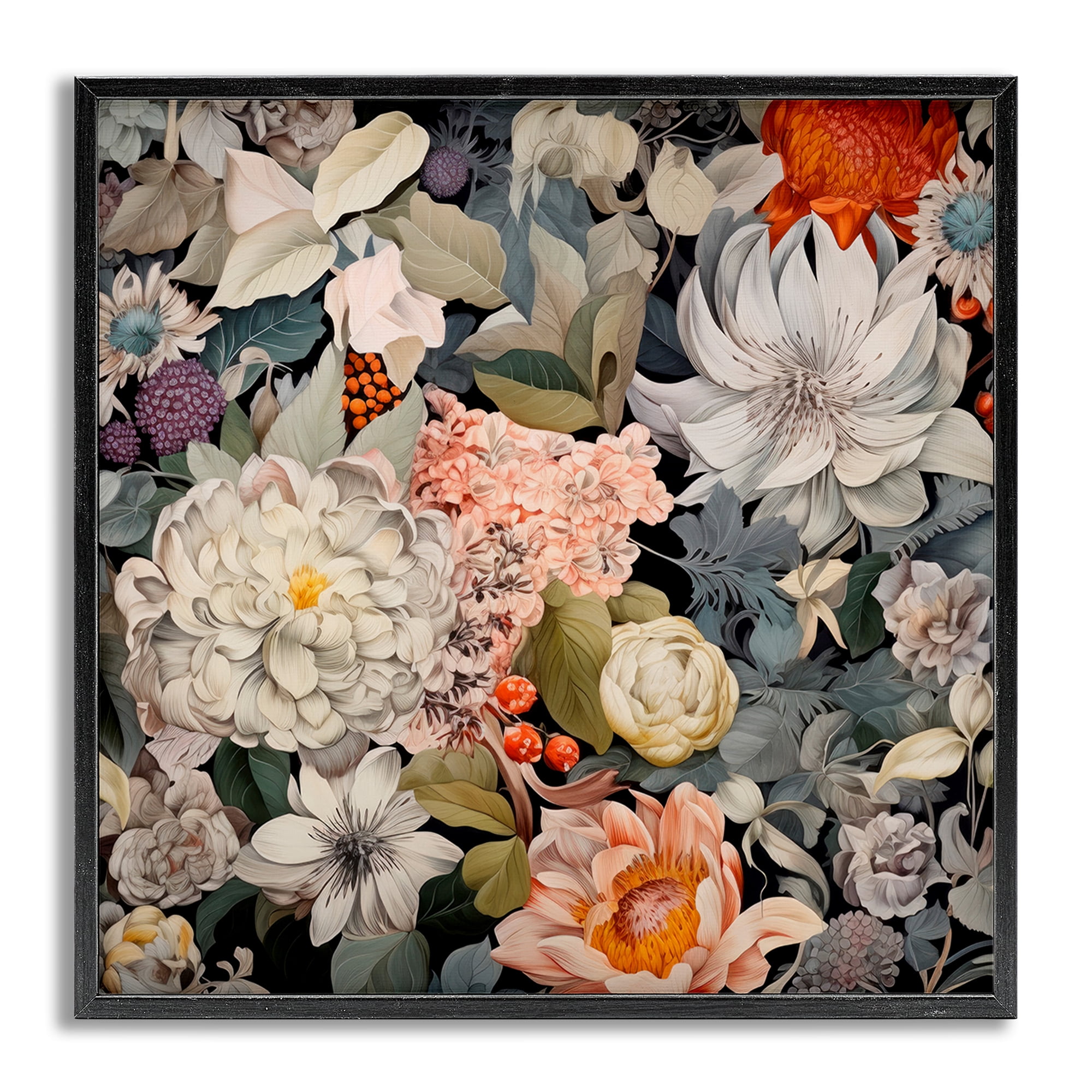 Stupell Industries Grey Mixed Botanicals Botanical & Floral Painting Gray Framed Art Print Wall Art, 24 x 24