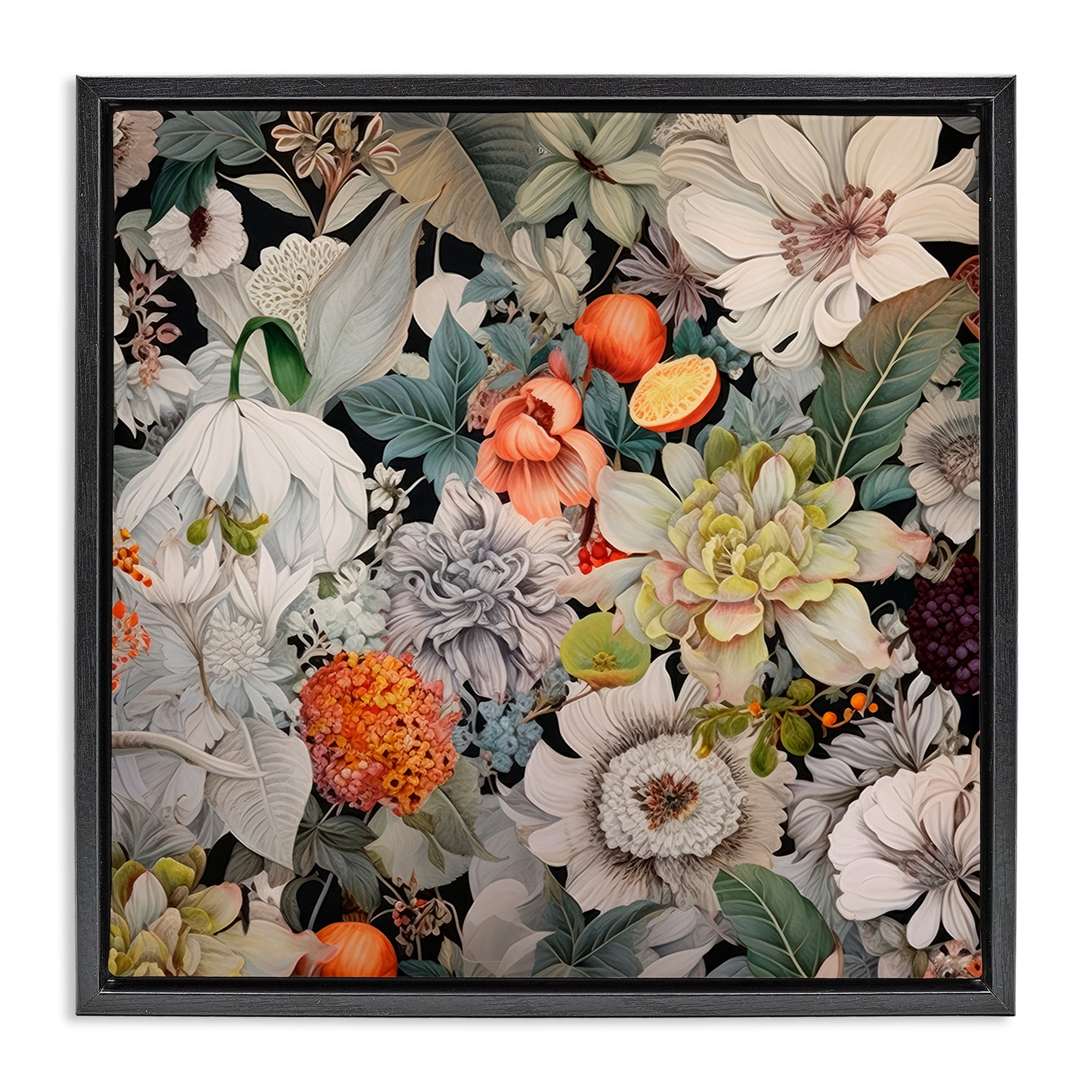 Stupell Industries Grey Mixed Florals Botanical & Floral Painting Black Floater Framed Art Print Wall Art, 25 x 25