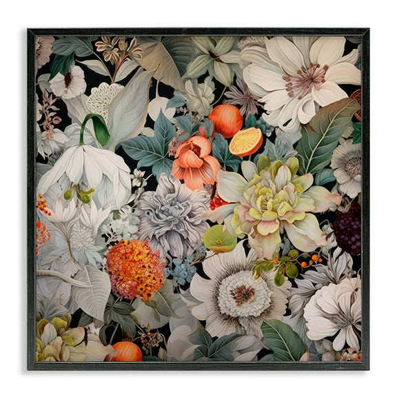 Stupell Industries Grey Mixed Florals Botanical & Floral Painting Black Framed Art Print Wall Art, 12 x 12