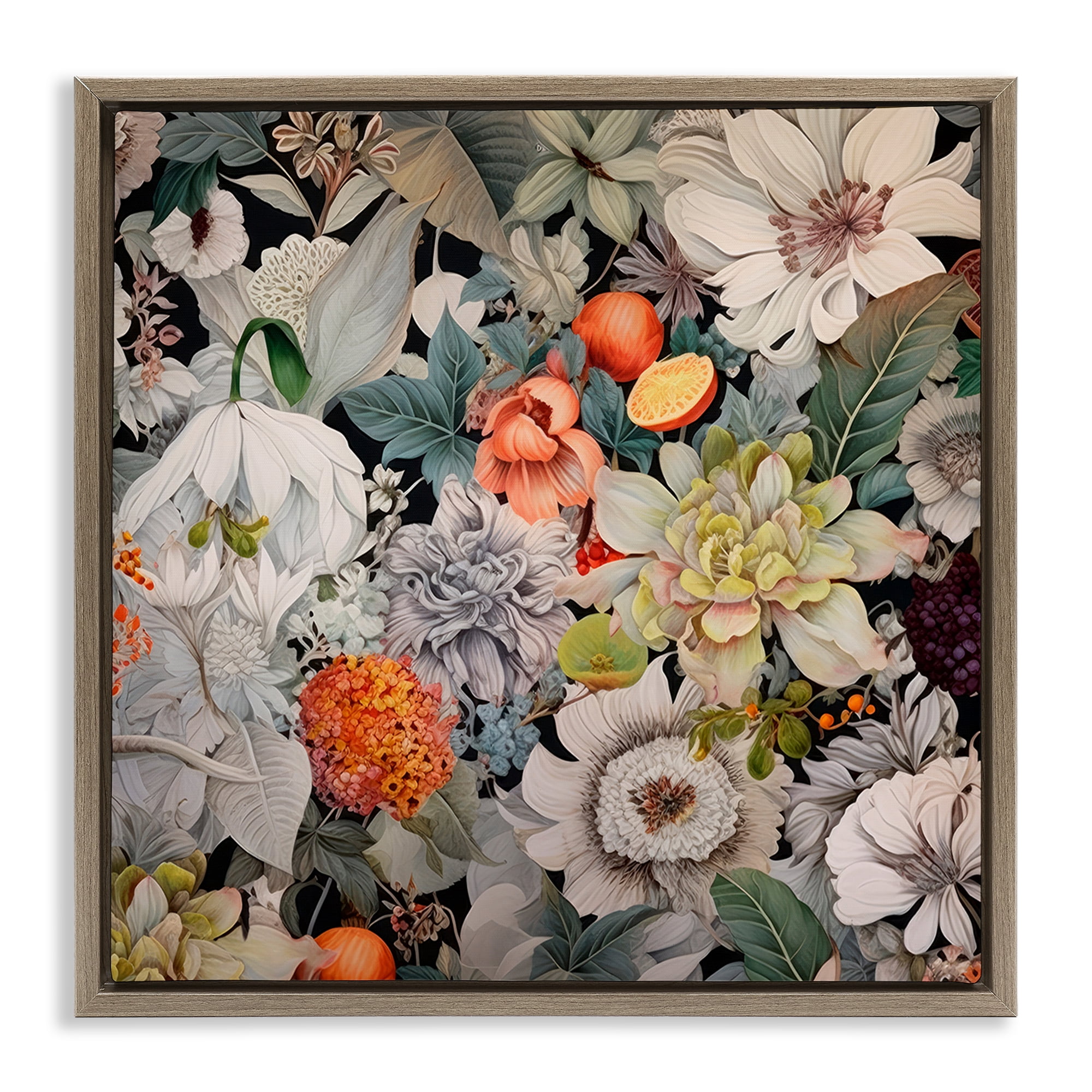 Stupell Industries Grey Mixed Florals Botanical & Floral Painting Brown Floater Framed Art Print Wall Art, 18 x 18